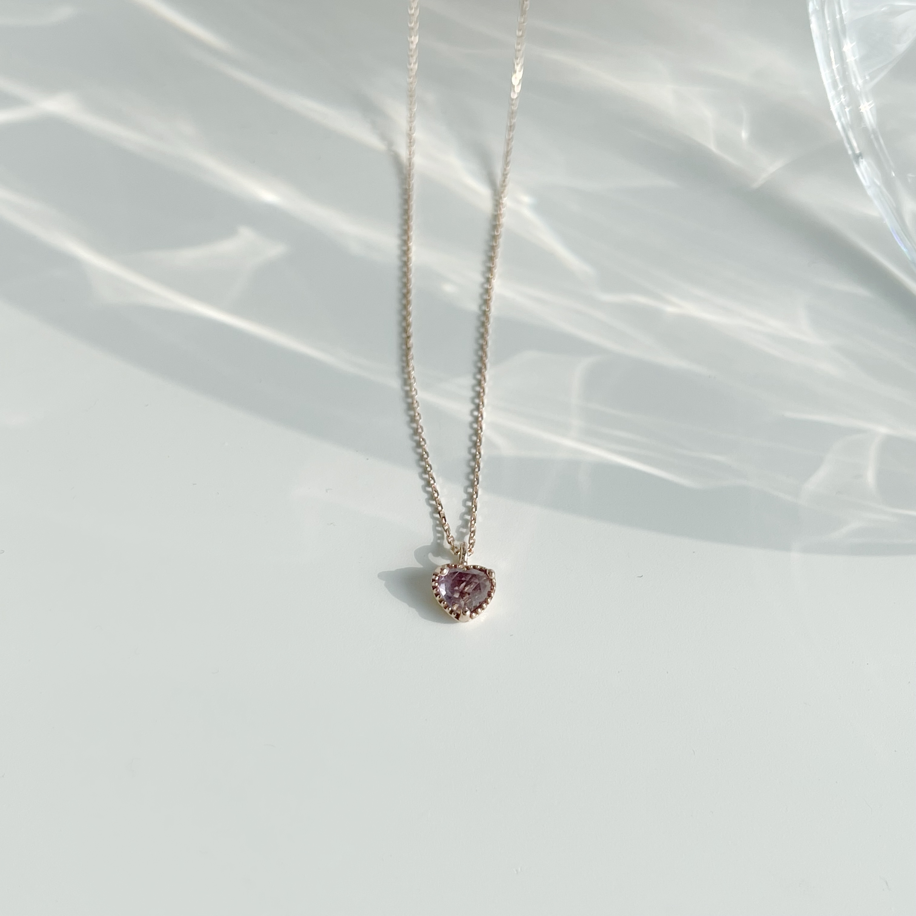 14K Rosecut三爪愛心紫水晶項鍊