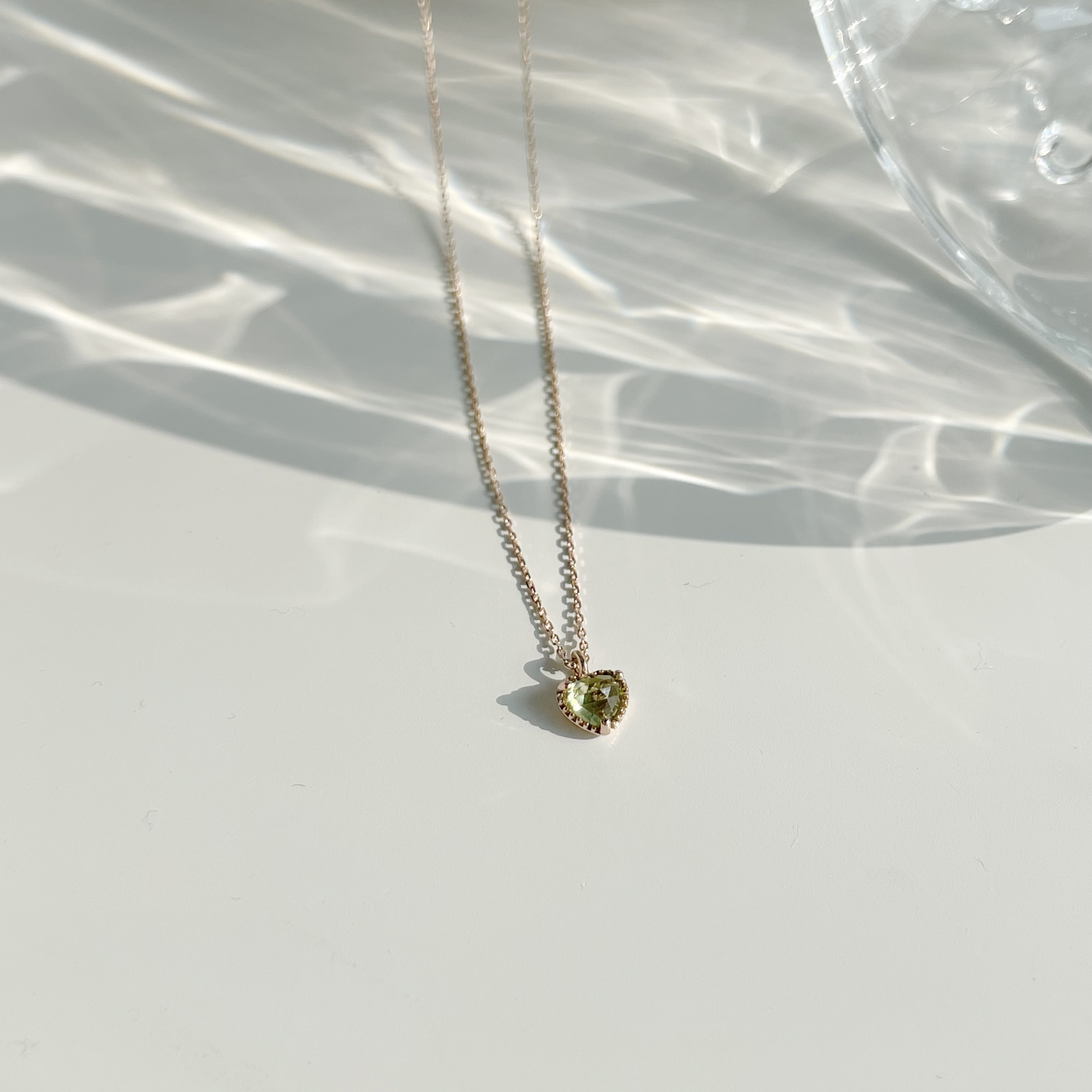14K Rosecut三爪愛心橄欖石項鍊