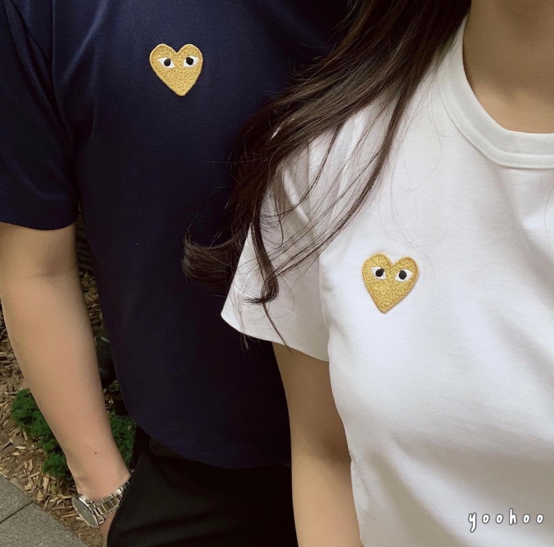 現貨┃日本製 川久保玲 PLAY CDG 刺繡 金愛心 金色 白色 白底 愛心 短T