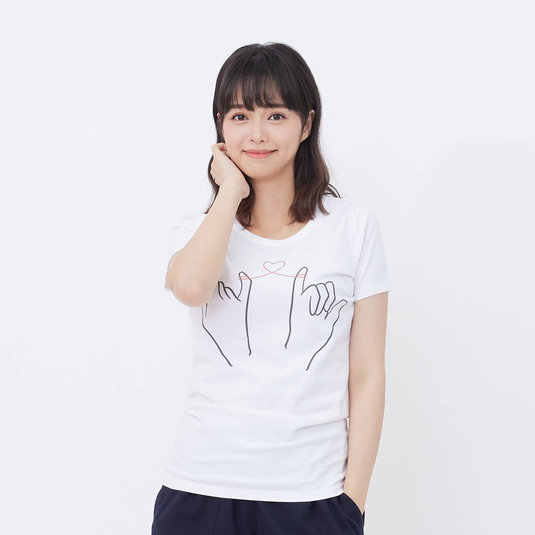 牽紅線 短袖 蜜桃棉 女T 白色