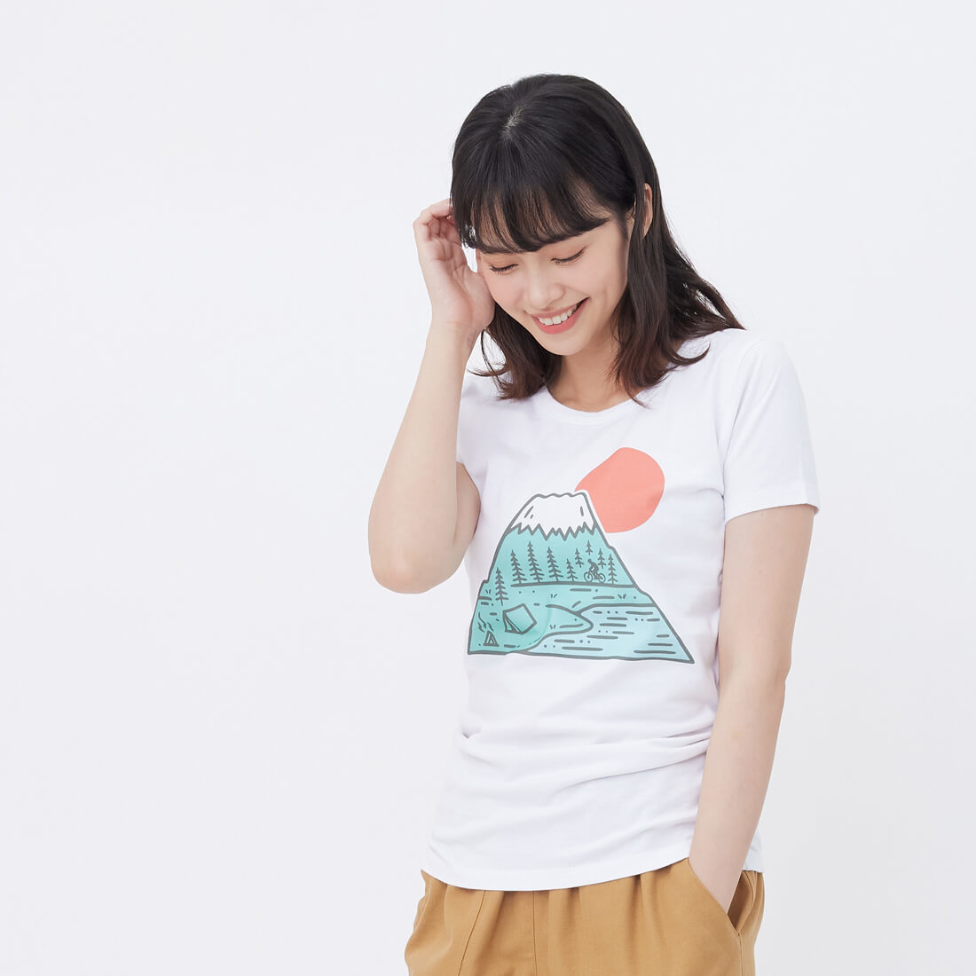 夏之富士山一起出走吧 短袖蜜桃棉女棉T 純白