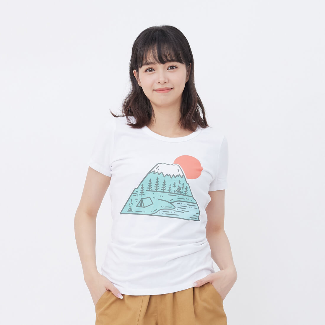 夏之富士山一起出走吧 短袖蜜桃棉女棉T 純白