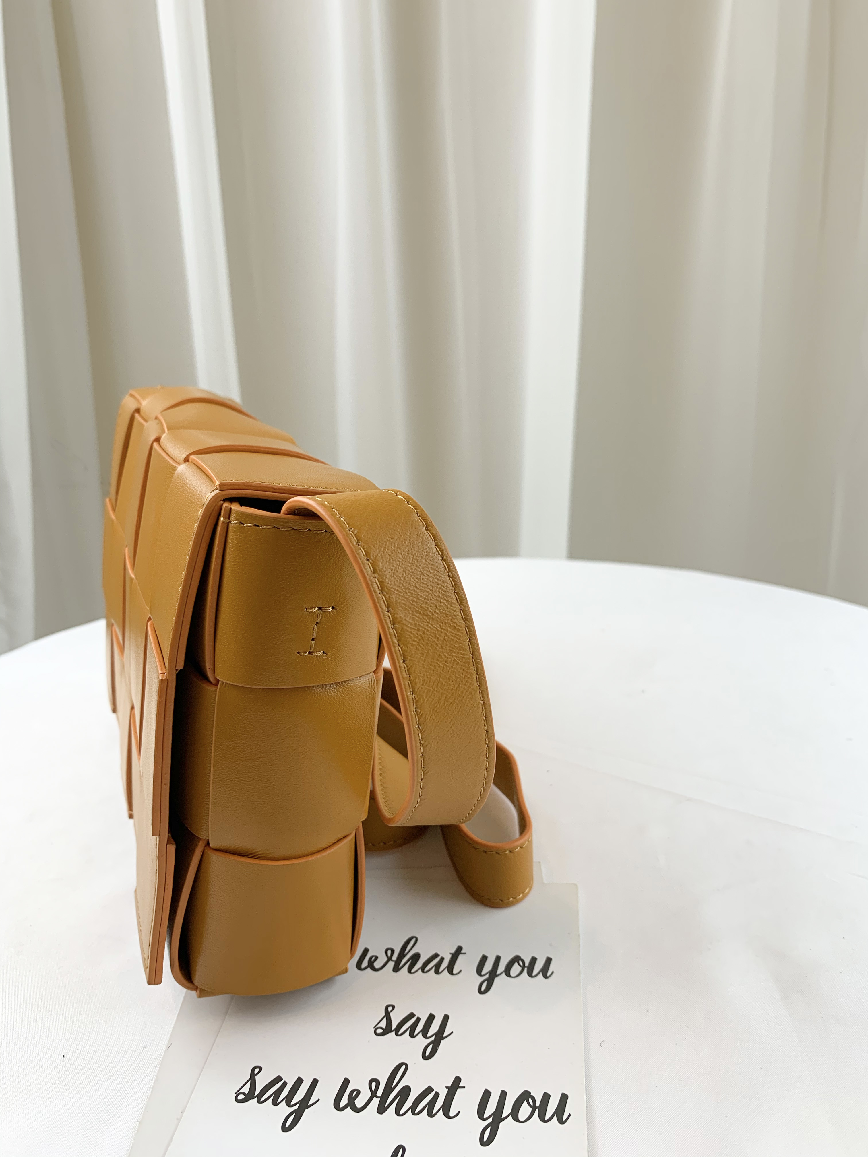 咖啡橘 寬編織真皮牛皮側背包 #SM-2975