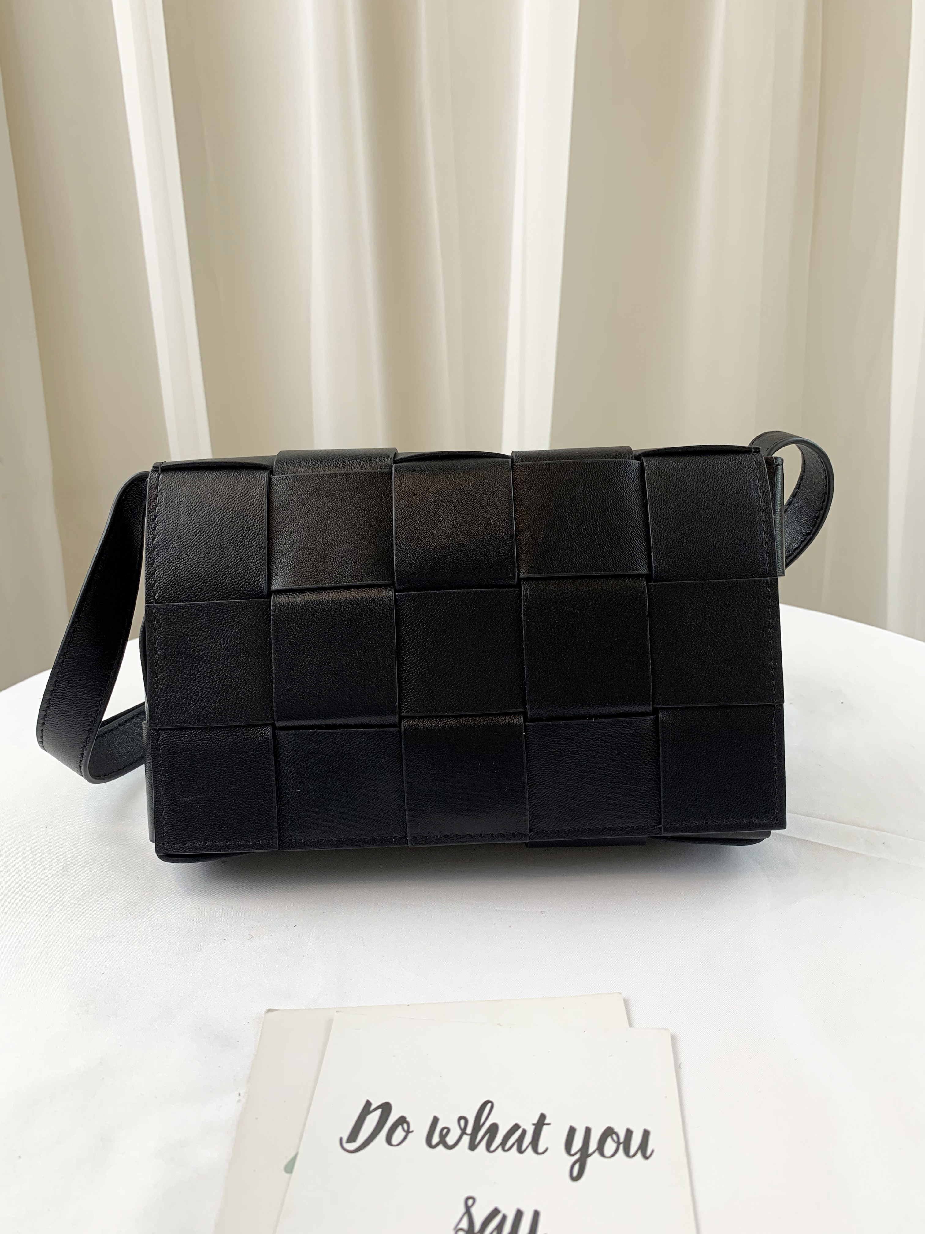 高級黑 寬編織真皮牛皮側背包 #SM-2975