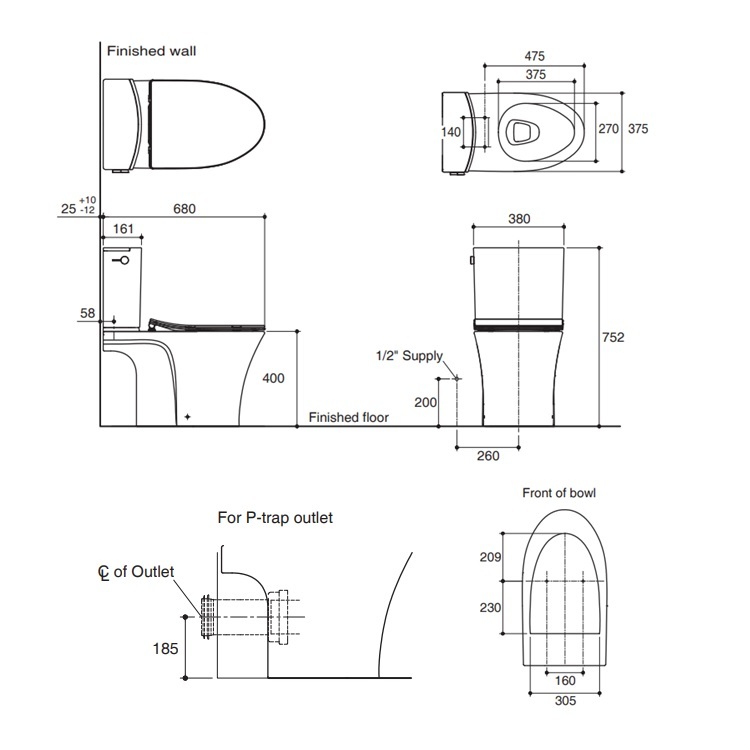Kohler "Veil" K-23627H-0 Close-Coupled Dual Flush 3/6L Washdown Toilet with Rimless Flushing Technology w/ Slim Slow Closing Seat Cover
