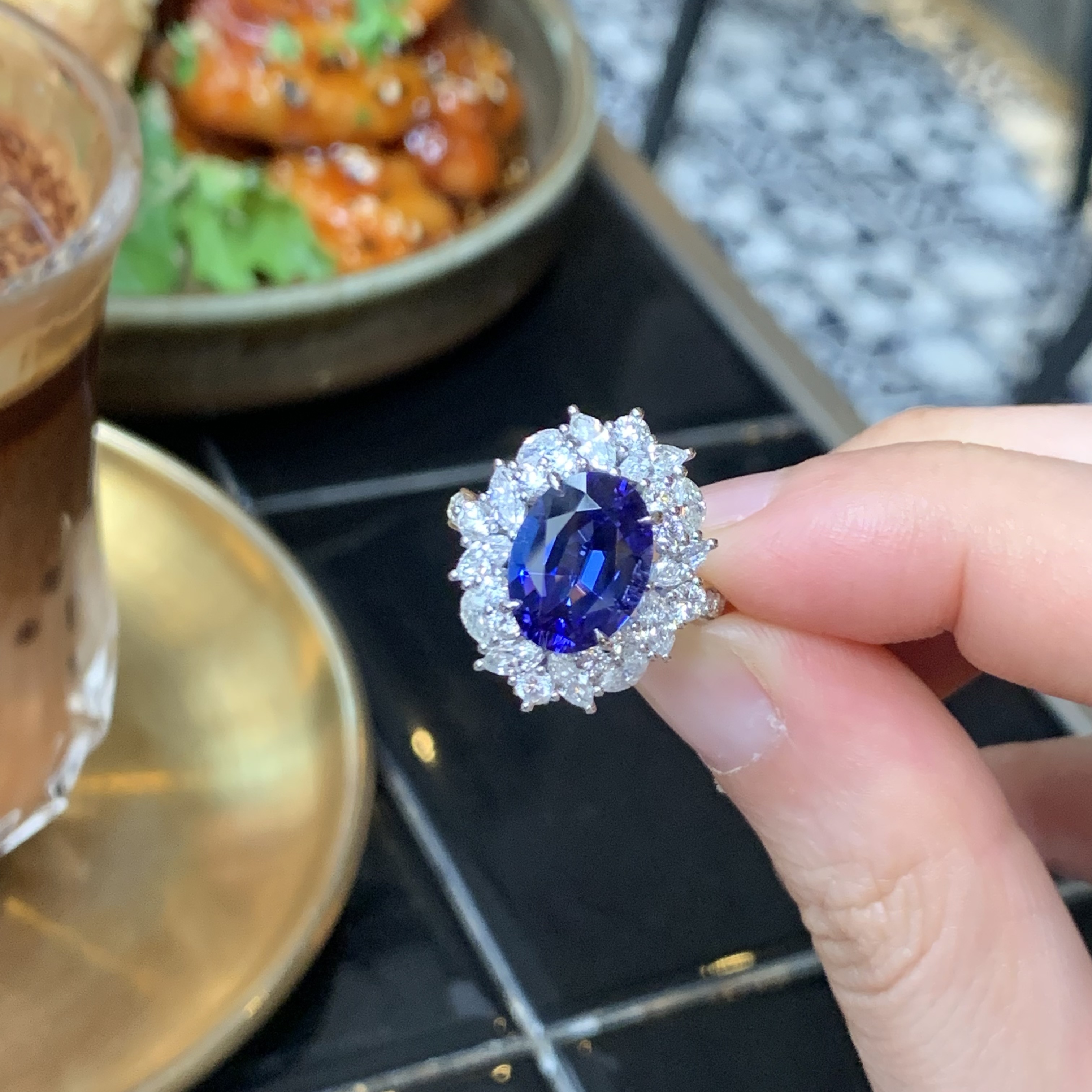 18K坦桑石鑽石戒指/吊墜兩用款  - 5A色 （帶GUILD證書）