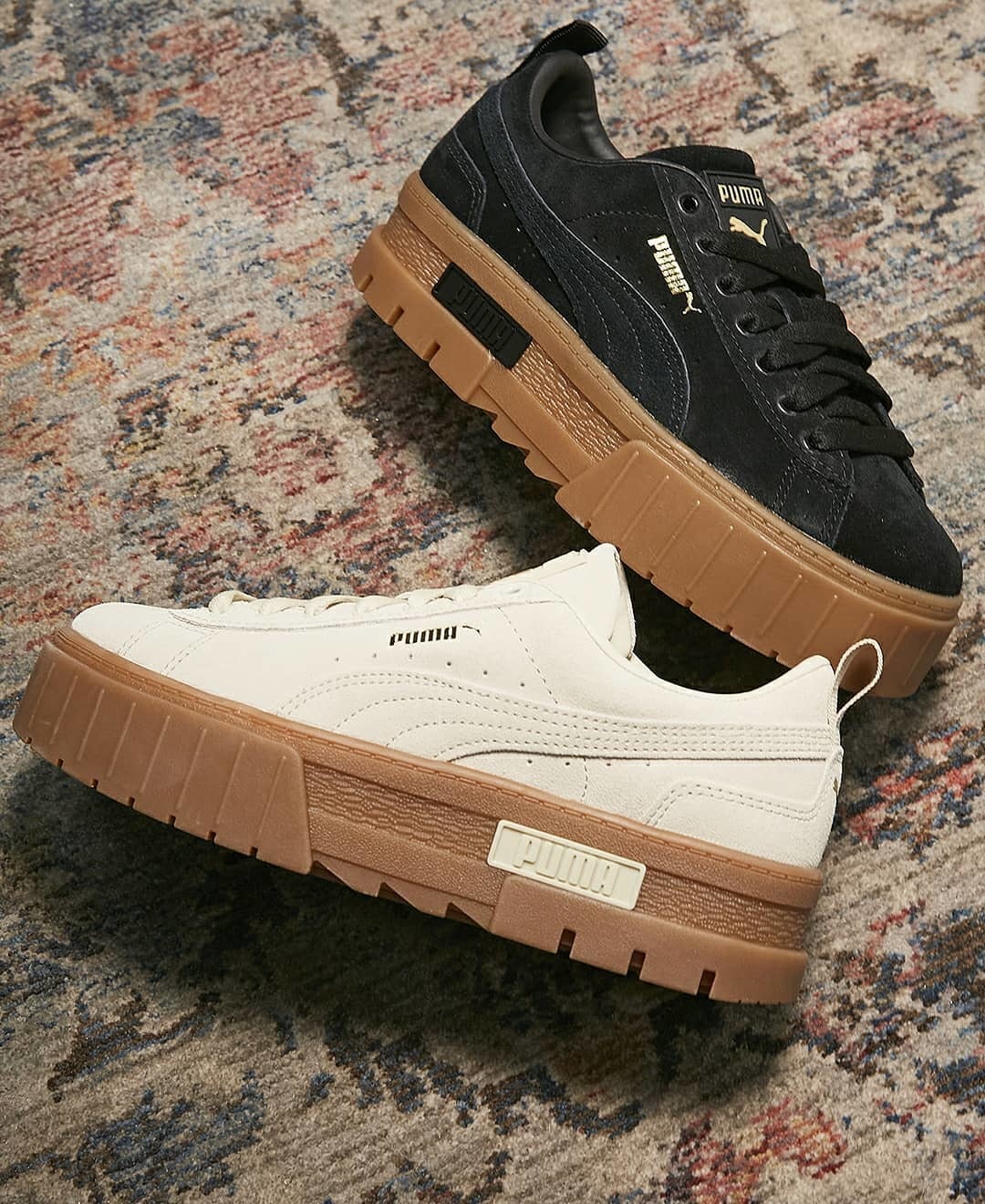 puma mayze gum sole platform sneakers in tan