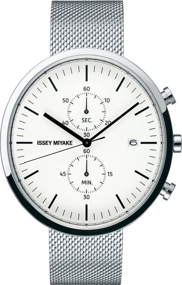 萬年鐘錶 - 三宅一生 ISSEY MIYAKE  深澤直人  Naoto Fukasawa   ELLIPSE系列  簡約三眼白面米蘭帶男錶   NYAN001Y / VD51-5000S 錶徑45MM