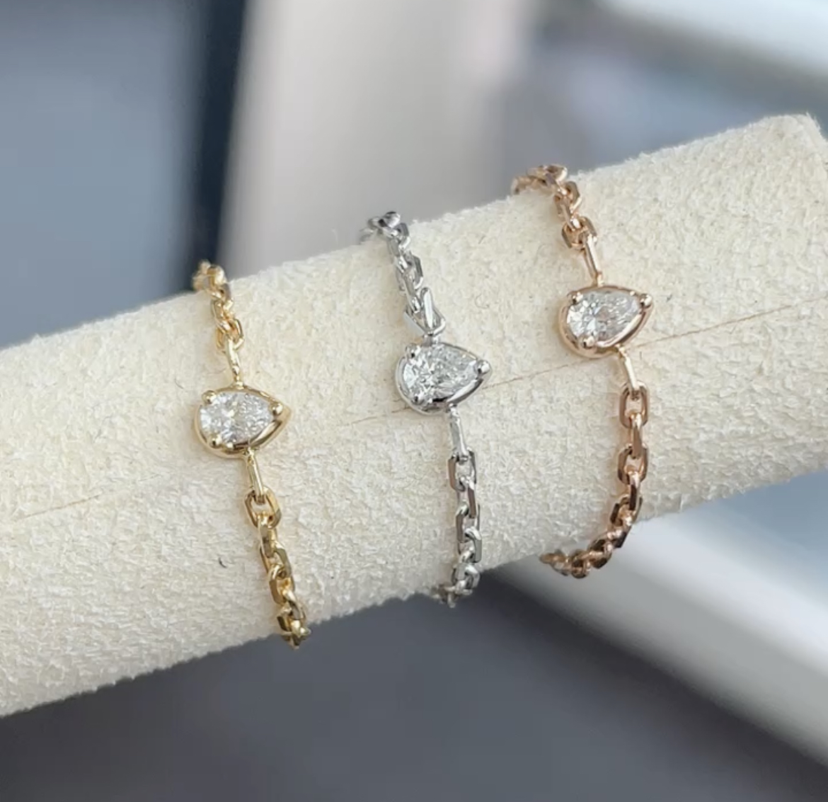 18K金鏈條鑽石戒指-水滴形