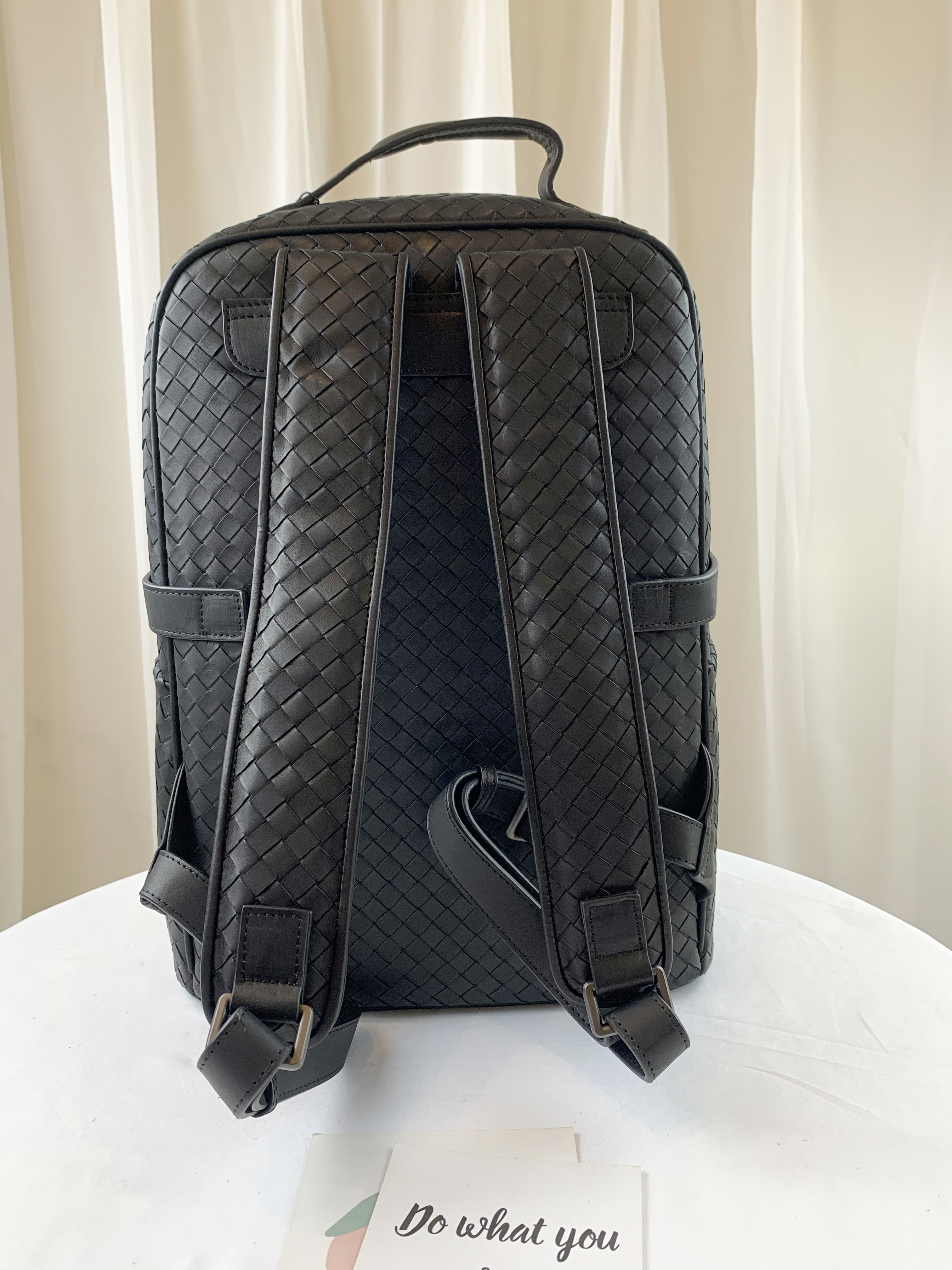 經典黑 編織真皮牛皮後背包 #SM-8082