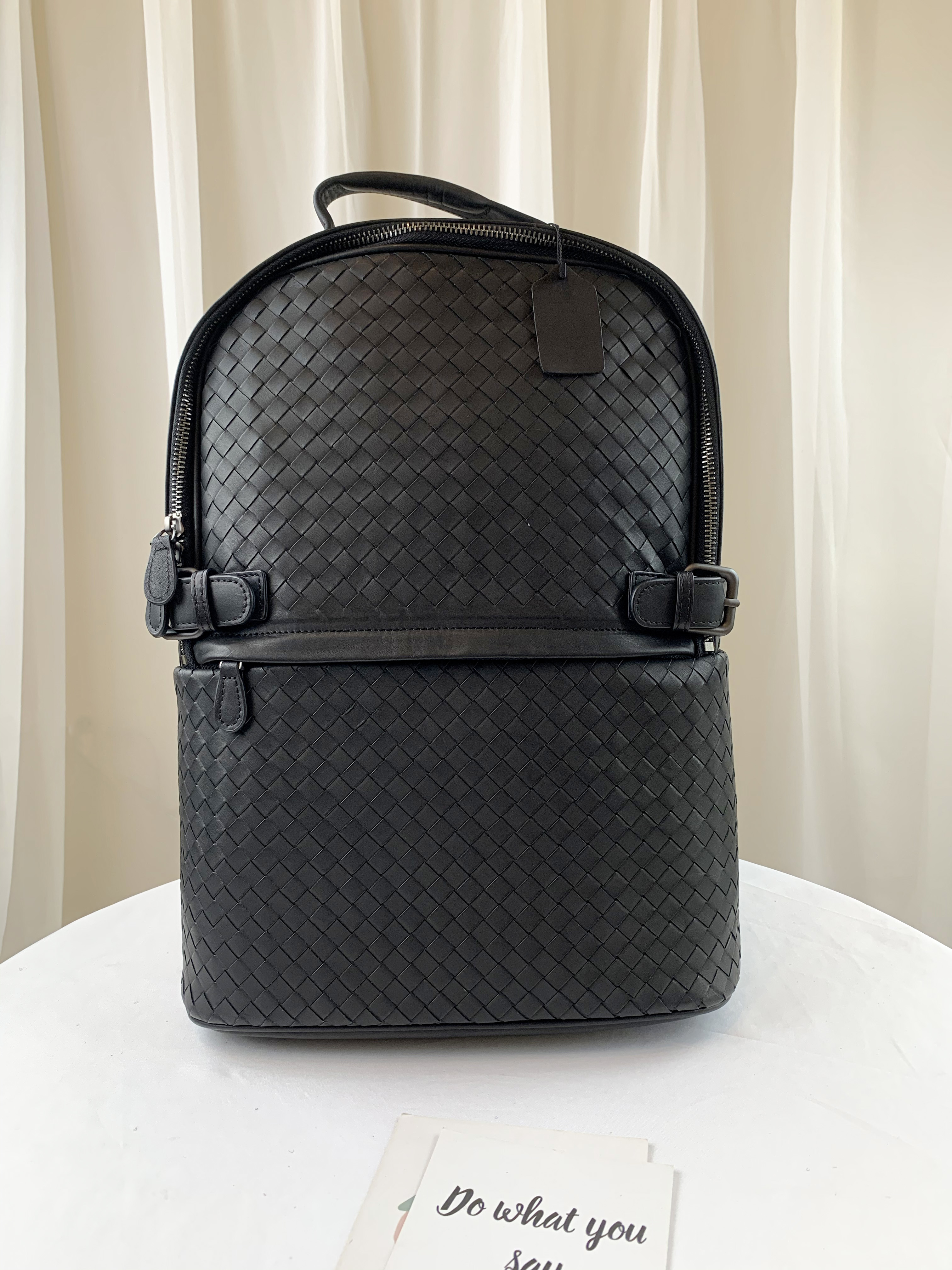 經典黑 編織真皮牛皮後背包 #SM-8082