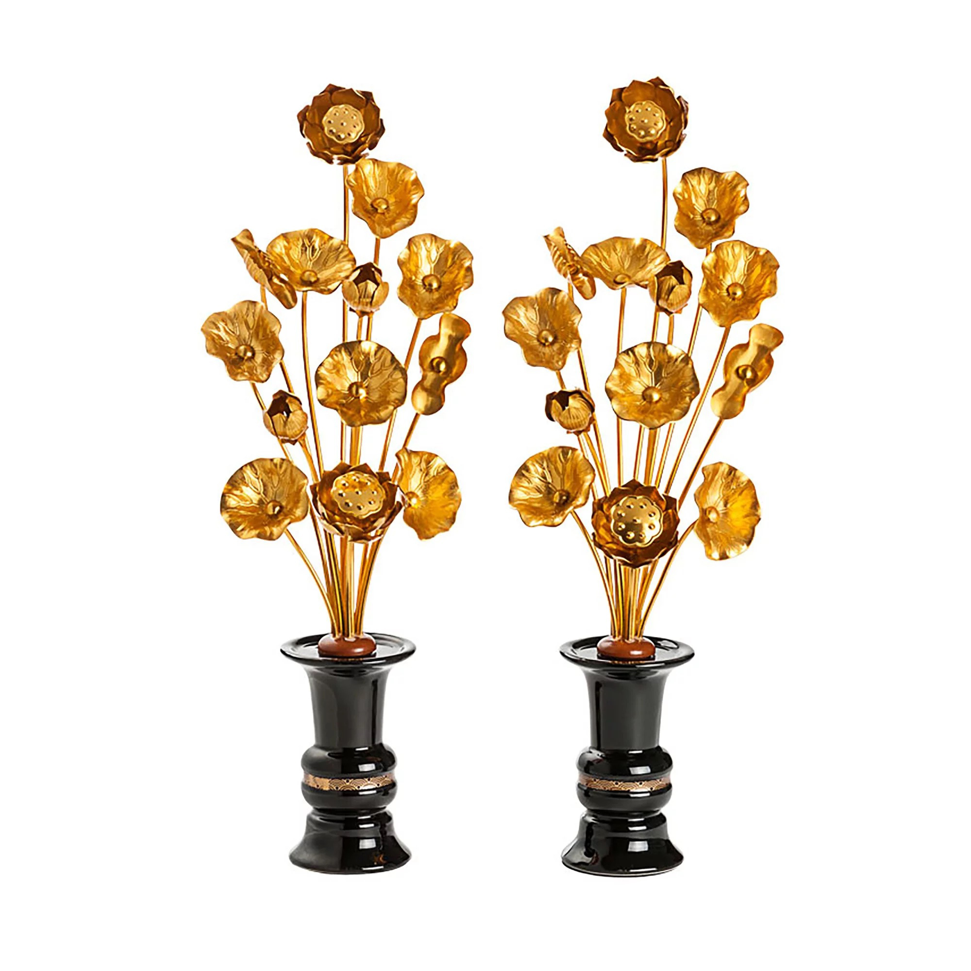 日式鎏金供花 (一對)