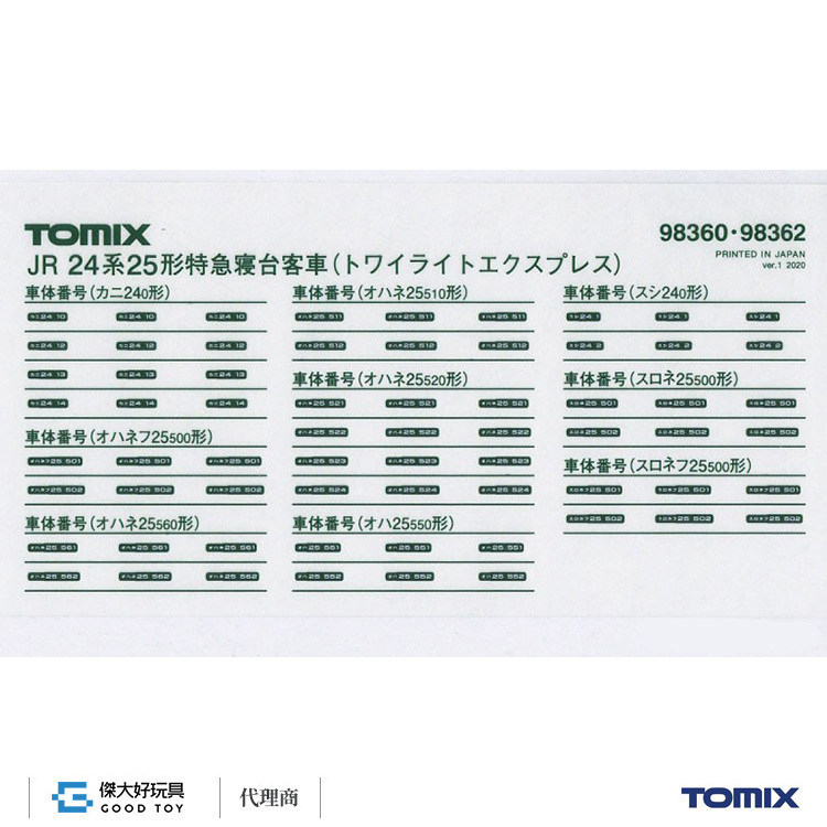 TOMIX 98360 特急寢台客車 24系25形 Twilight Express 增結A (4輛)