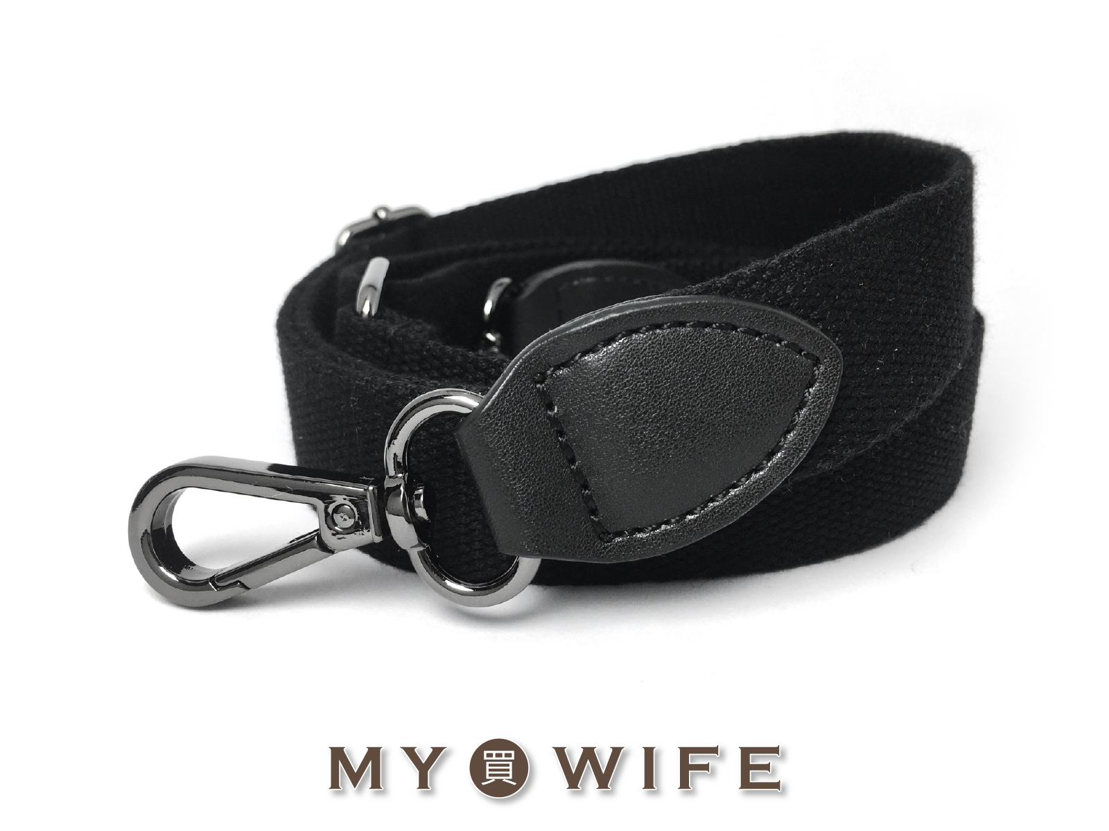 2.5cm織帶(黑)+真皮斜揹帶_黑金配件【LP-CBD036-8-BS】