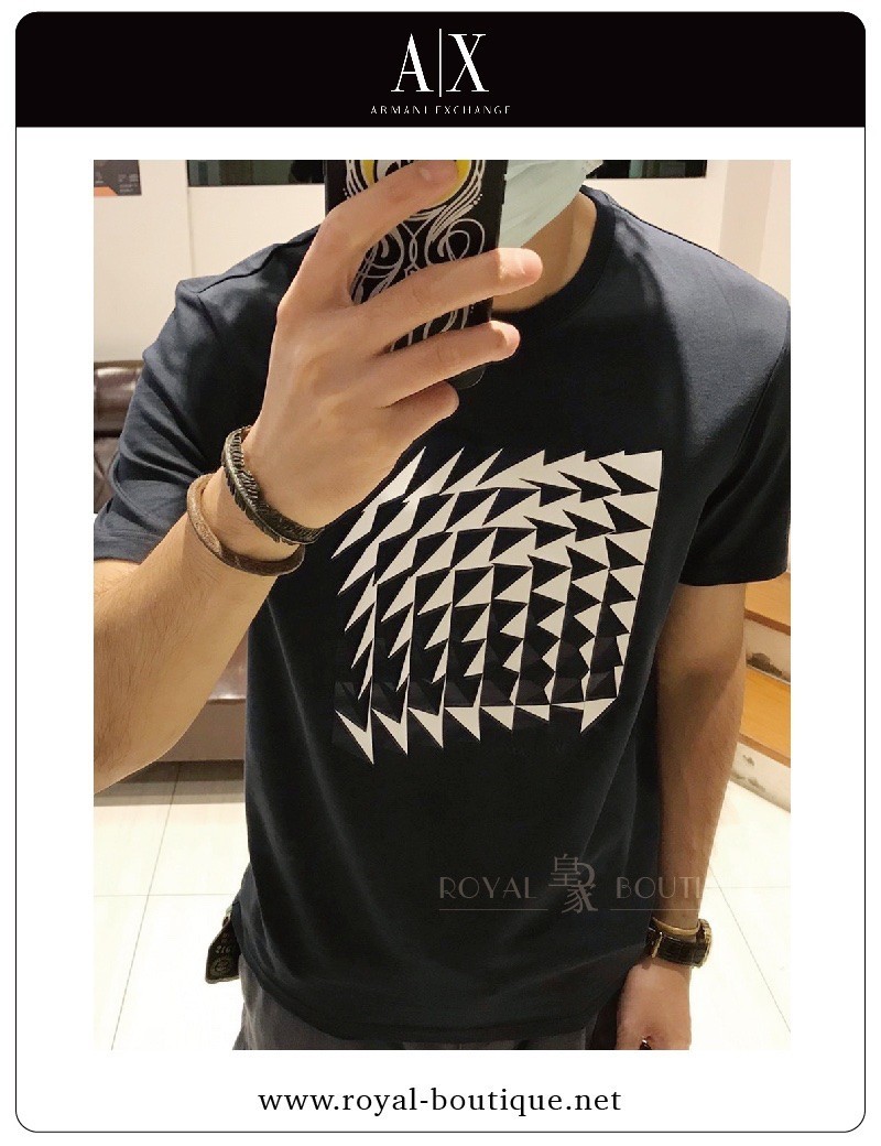 Armani Exchange 撞色膠印不規則方格印花短T