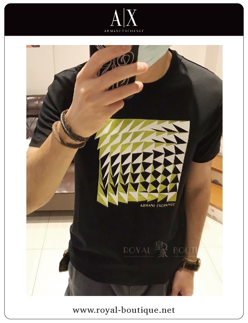 Armani Exchange 撞色膠印不規則方格印花短T