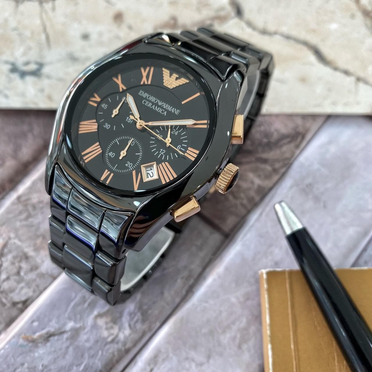 【EMPORIO ARMANI】經典陶瓷計時腕錶 AR1410 43mm 現代鐘錶