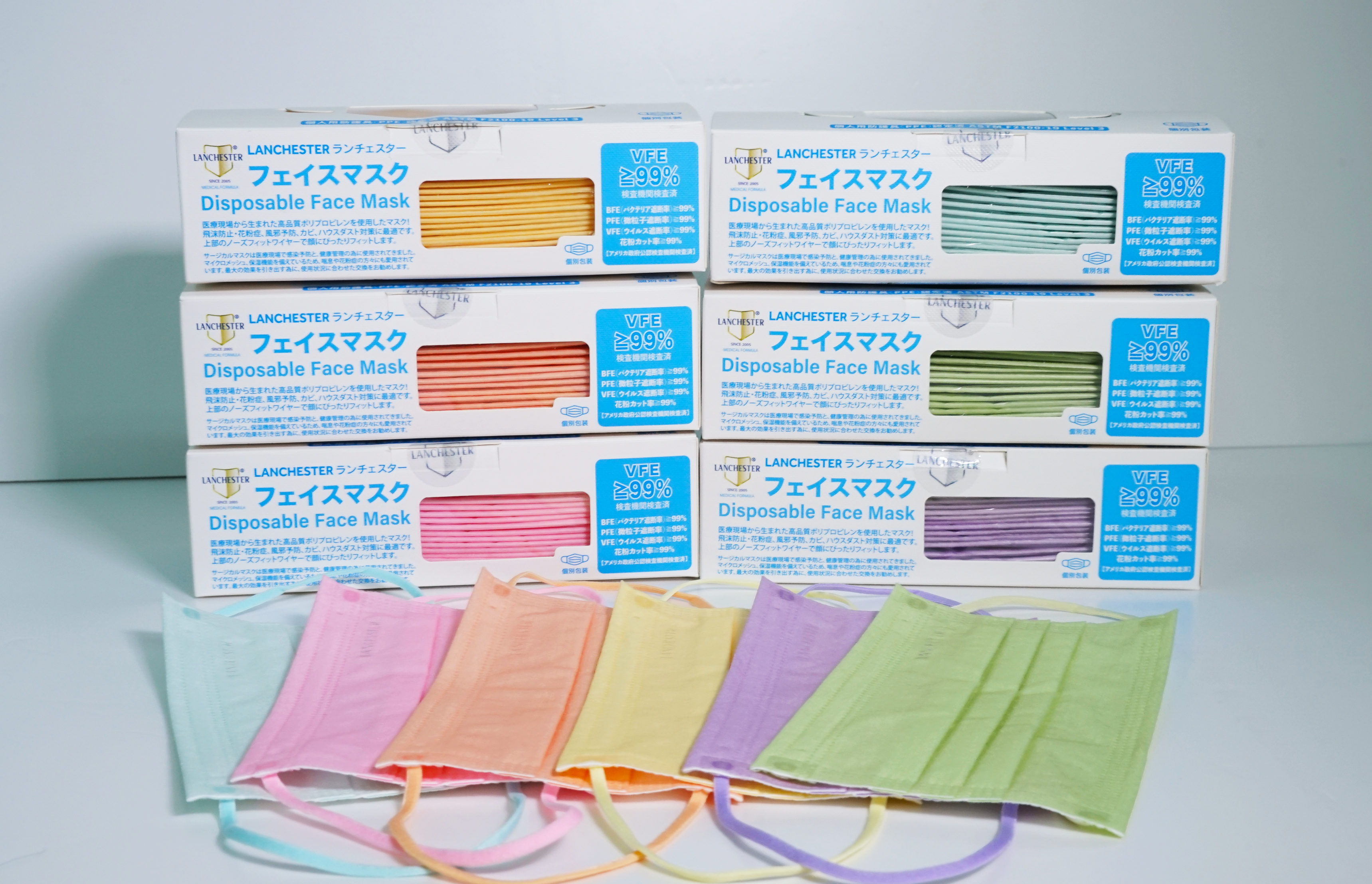 【白金星光系列】Lanchester 成人三層ASTM LV3 防護口罩 全部色二十片 獨立包裝 (多項證書認證/信心保證)(6盒)(6色)