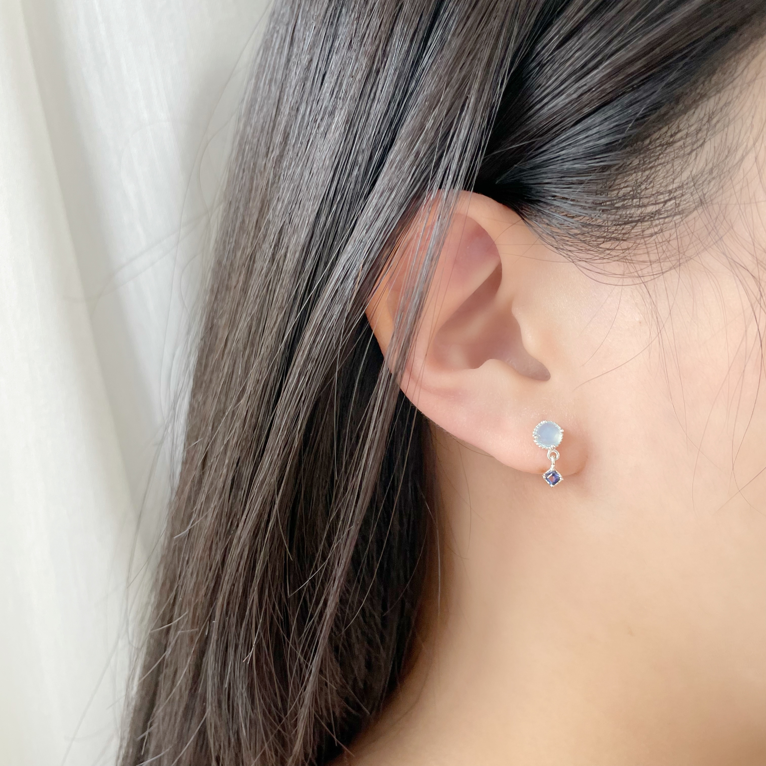 Rosecut square海藍堇青耳環