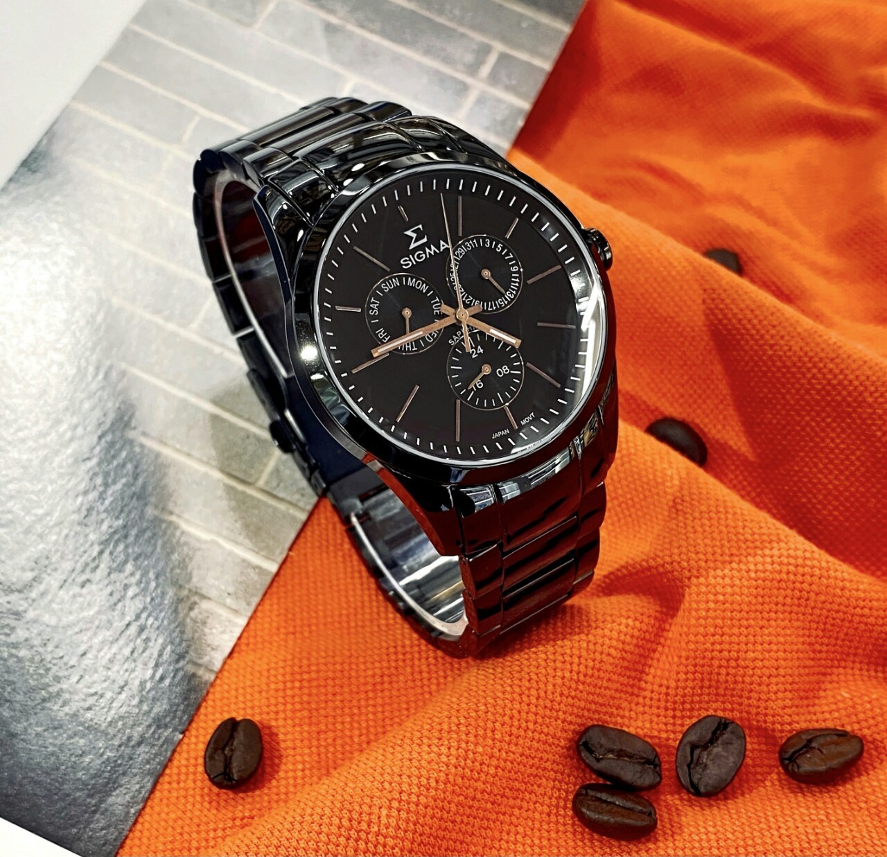 【SIGMA】準確時刻藍寶石鏡面黑鋼時尚腕錶 9815M-BRG (41mm) 現代鐘錶