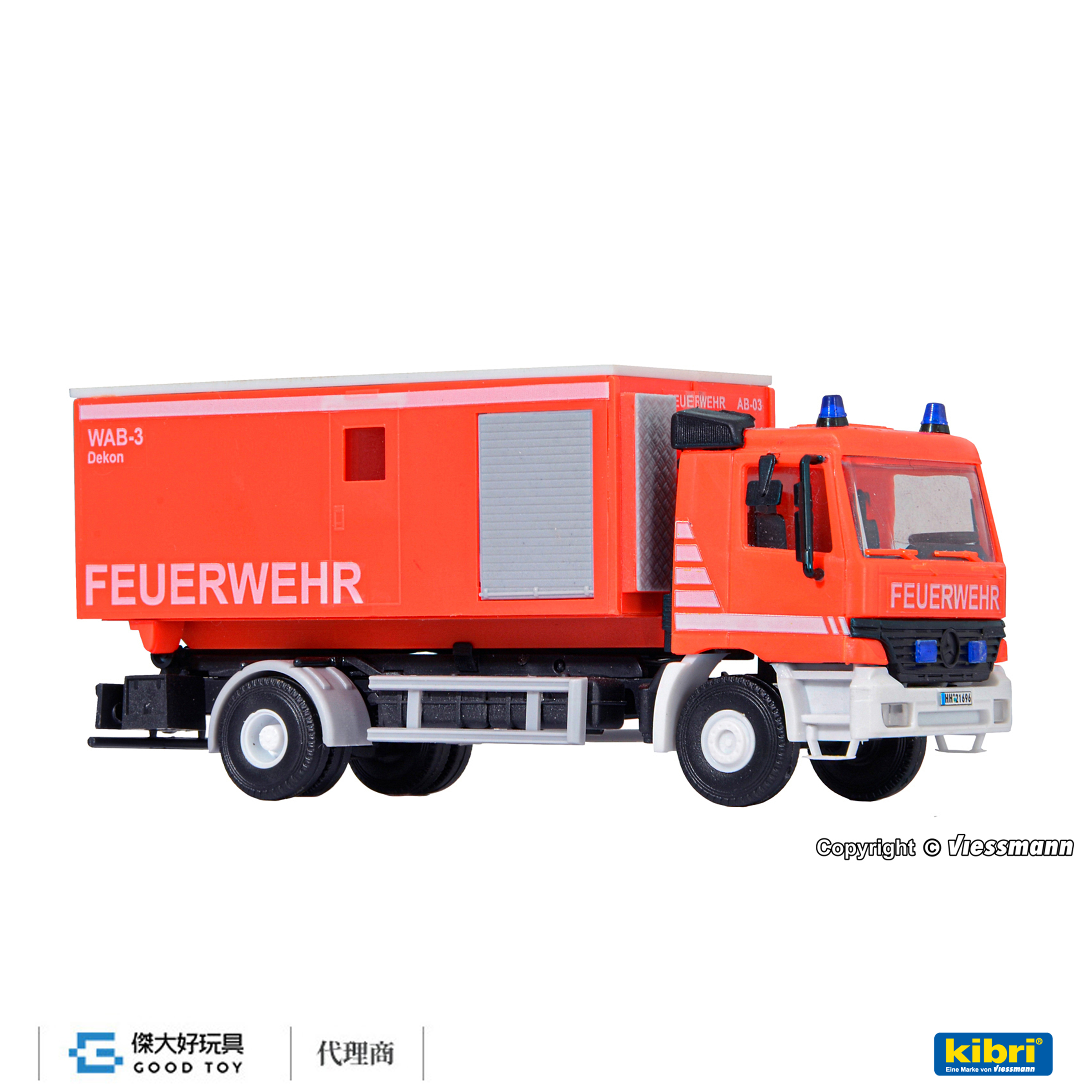 Kibri 18256 (HO kit) Benz ACTROS 2軸 消防隊 鉤拉臂式自卸車(消毒除汙箱)