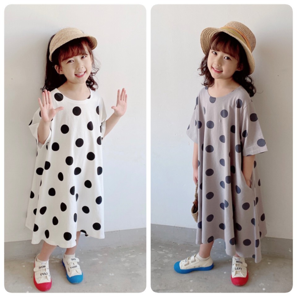 現貨 140cm 日系大波點寬版連身裙 2色