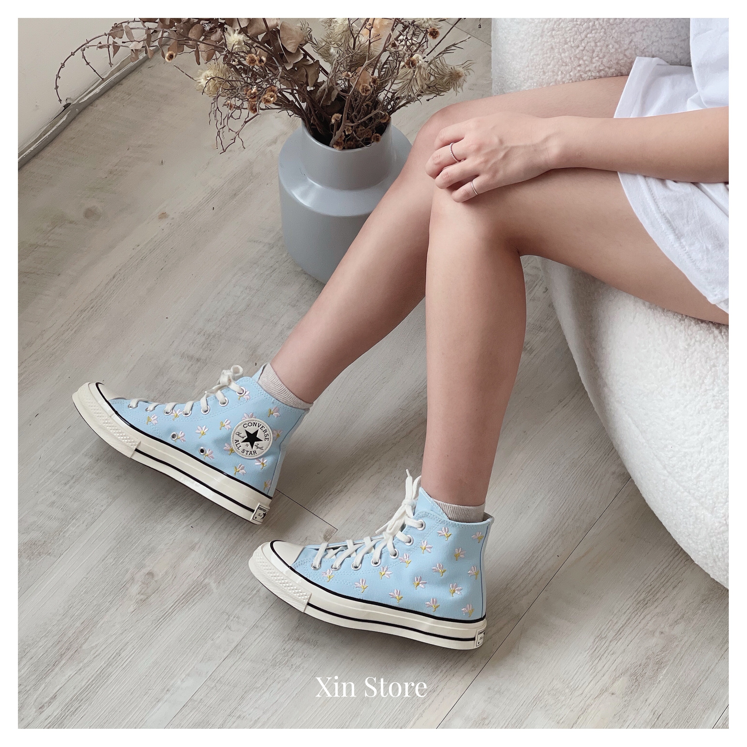 【現貨】Converse Chuck All Star 1970 High 帆布鞋 高筒 小花 白藍