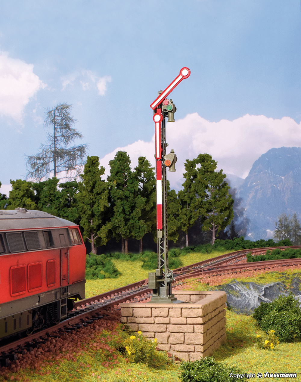 Viessmann 4702 HO規 Digital semaphore home signal with 2 uncoupled arms 數位雙臂式號誌