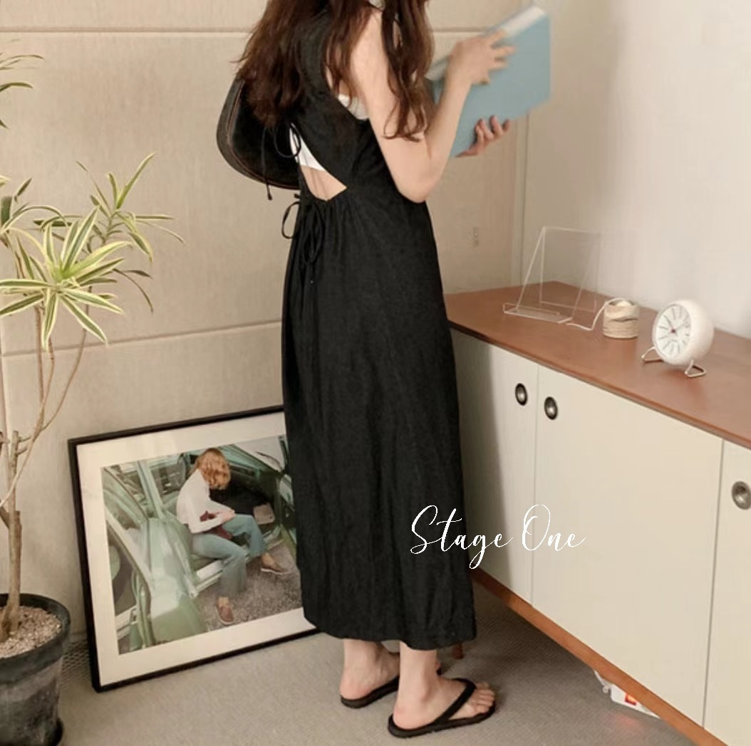 韓國製🇰🇷OP2030 後背開窿淨色連身裙