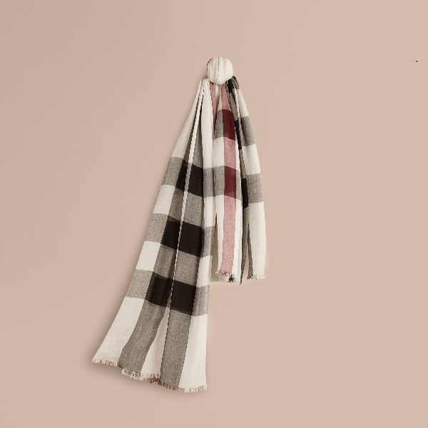 BURBERRY 39728821CHECK MODAL CASHMERESILK SCARF IN IVOR