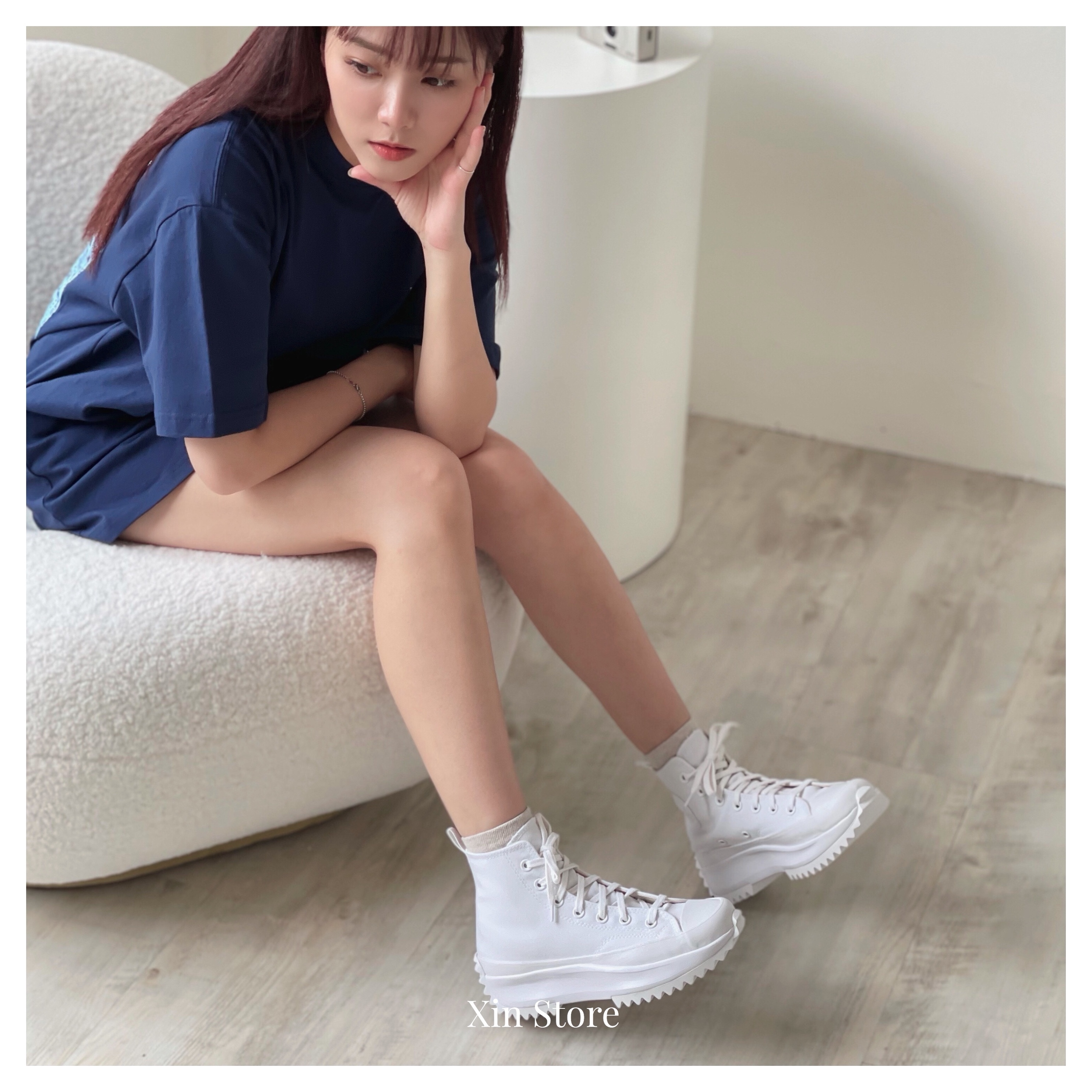 【現貨】Converse Run Star Hike Hi 質感 鋸齒 厚底 高筒 帆布鞋 全白