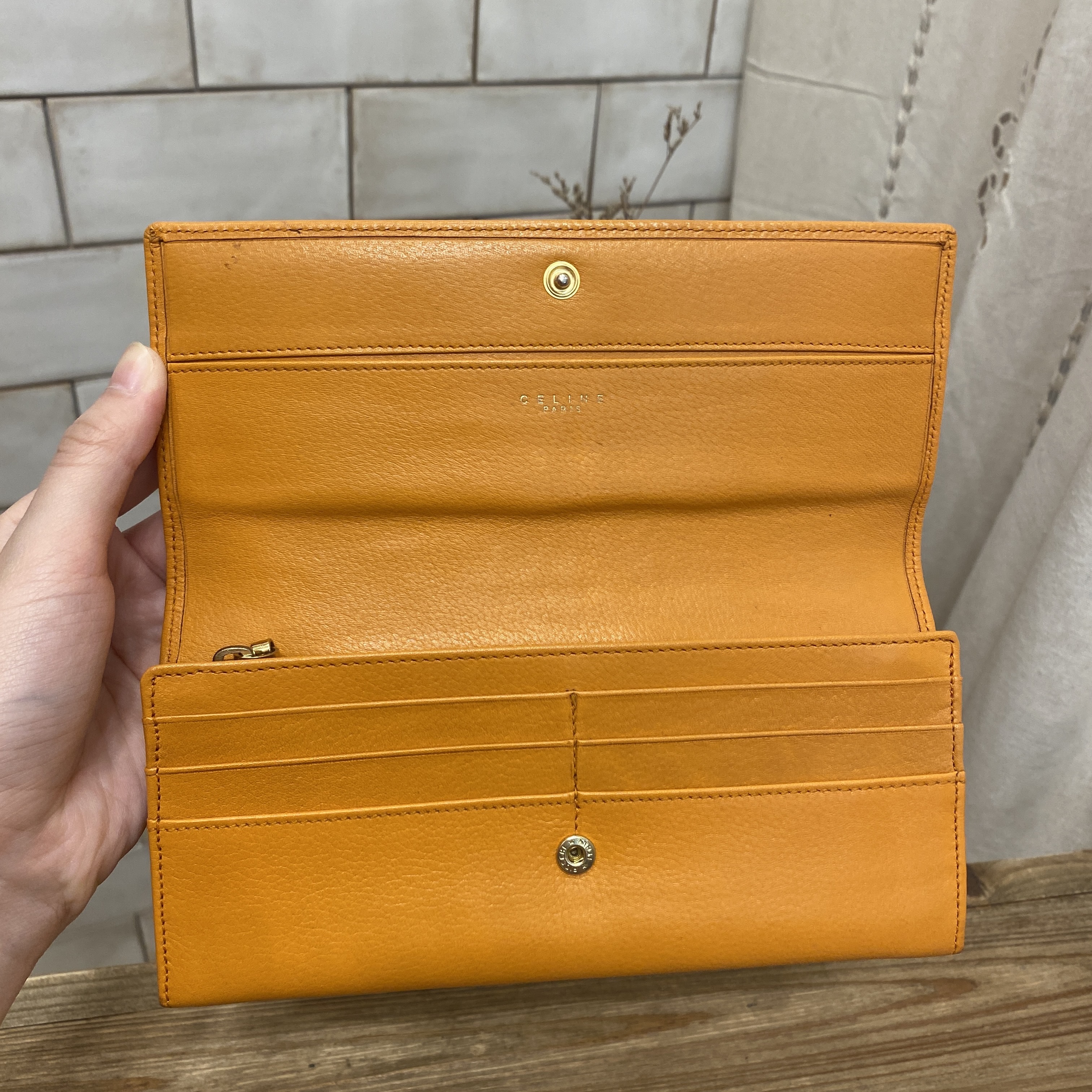 Celine vintage long wallet orange