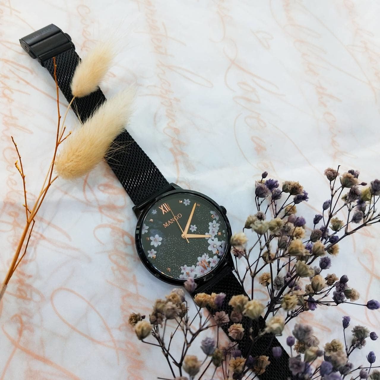 【MANGO】星願花語氣質腕錶-黑 MA6758L-BK 36mm 現代鐘錶