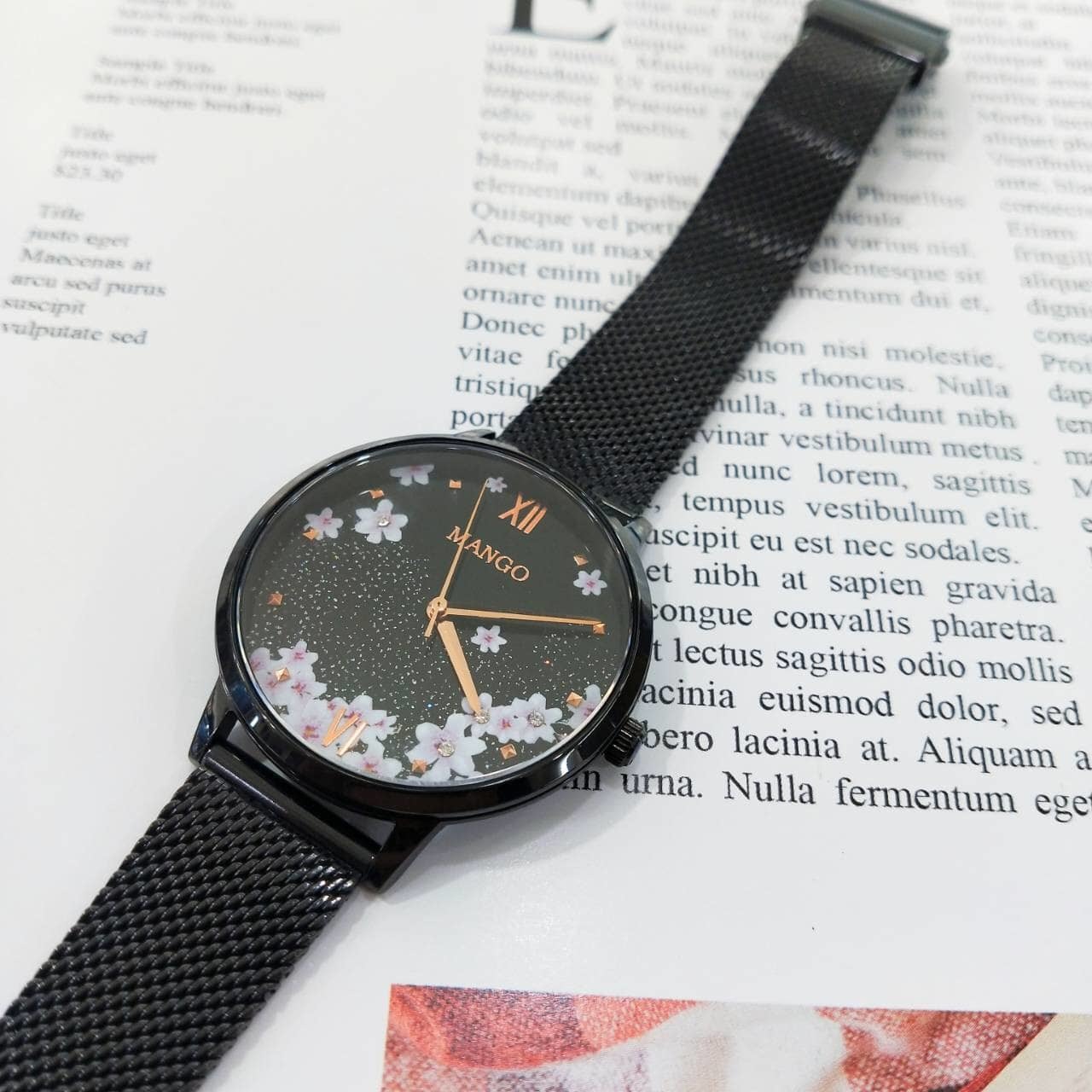 【MANGO】星願花語氣質腕錶-黑 MA6758L-BK 36mm 現代鐘錶