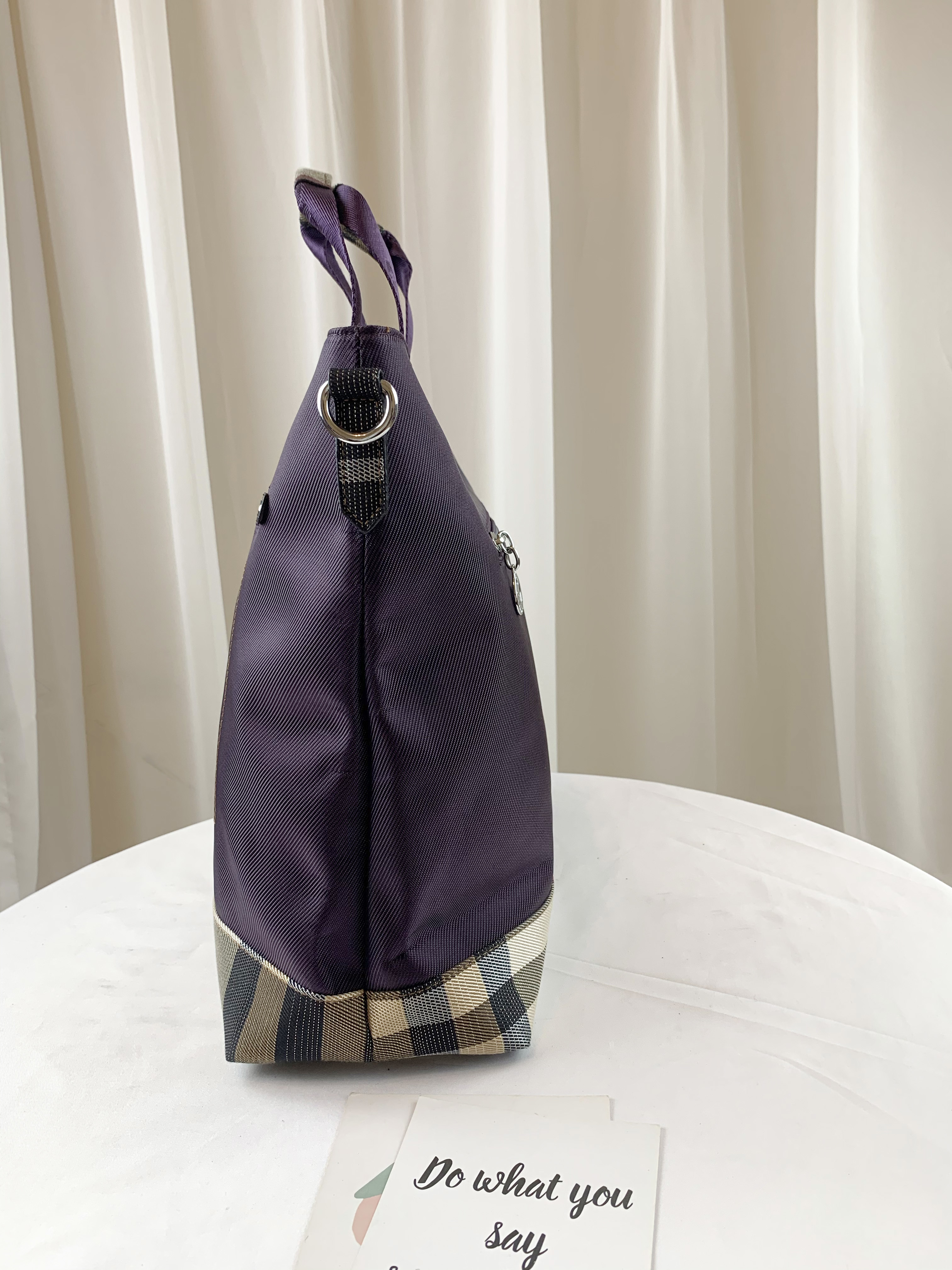 GOODS  紫格紋拼色防潑水手提包 / 托特包 #2584