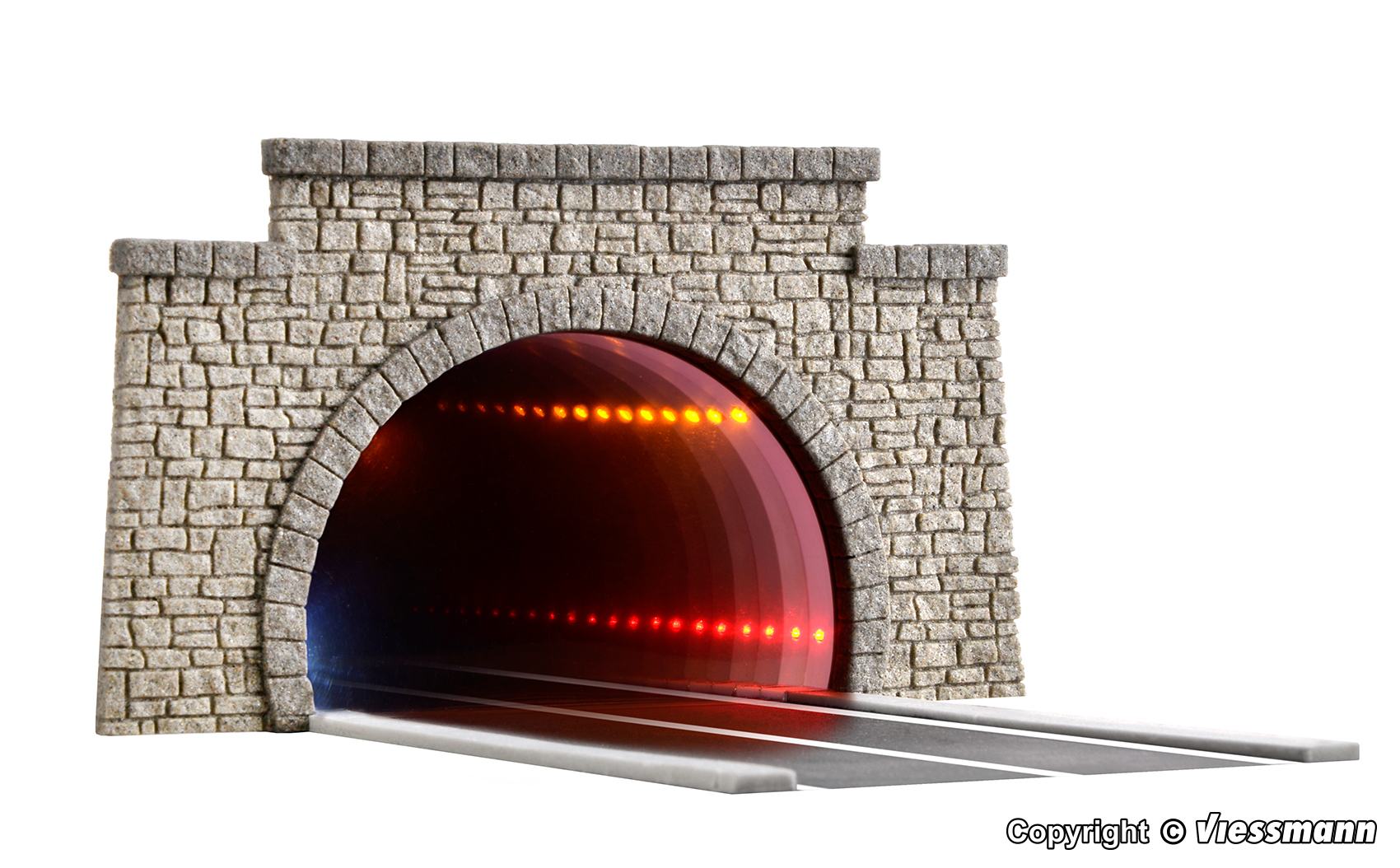 Viessmann 5097 HO規 Road tunnel classic with LED mirroring and depth effect 單線石頭隧道.有燈