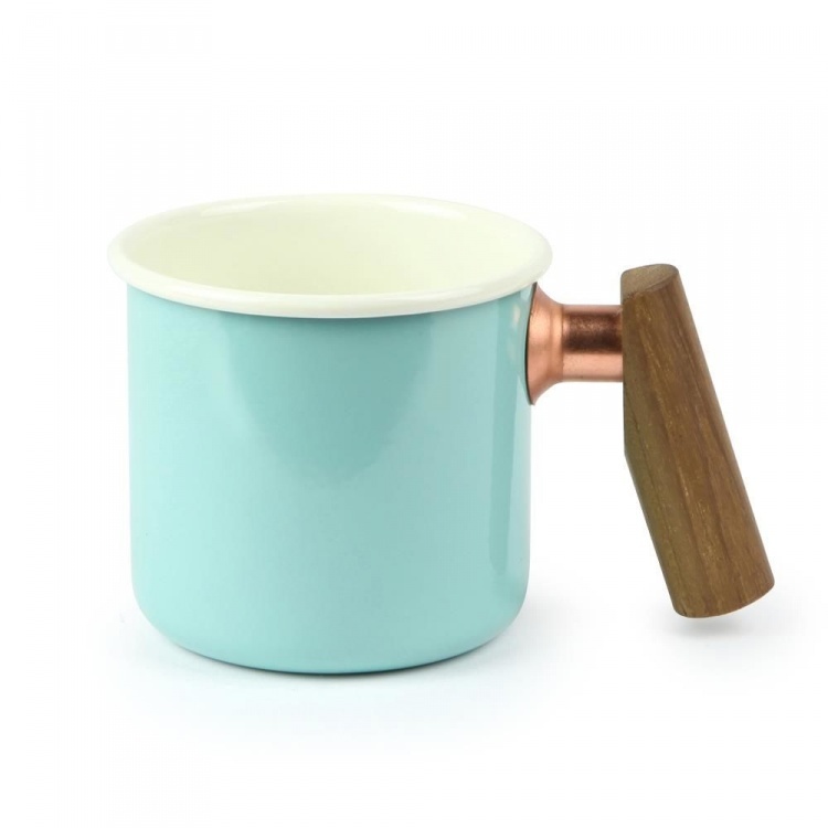 Truvii 趣味 木柄雙色琺瑯杯 400ml  (柚木) 琺瑯杯 台灣製