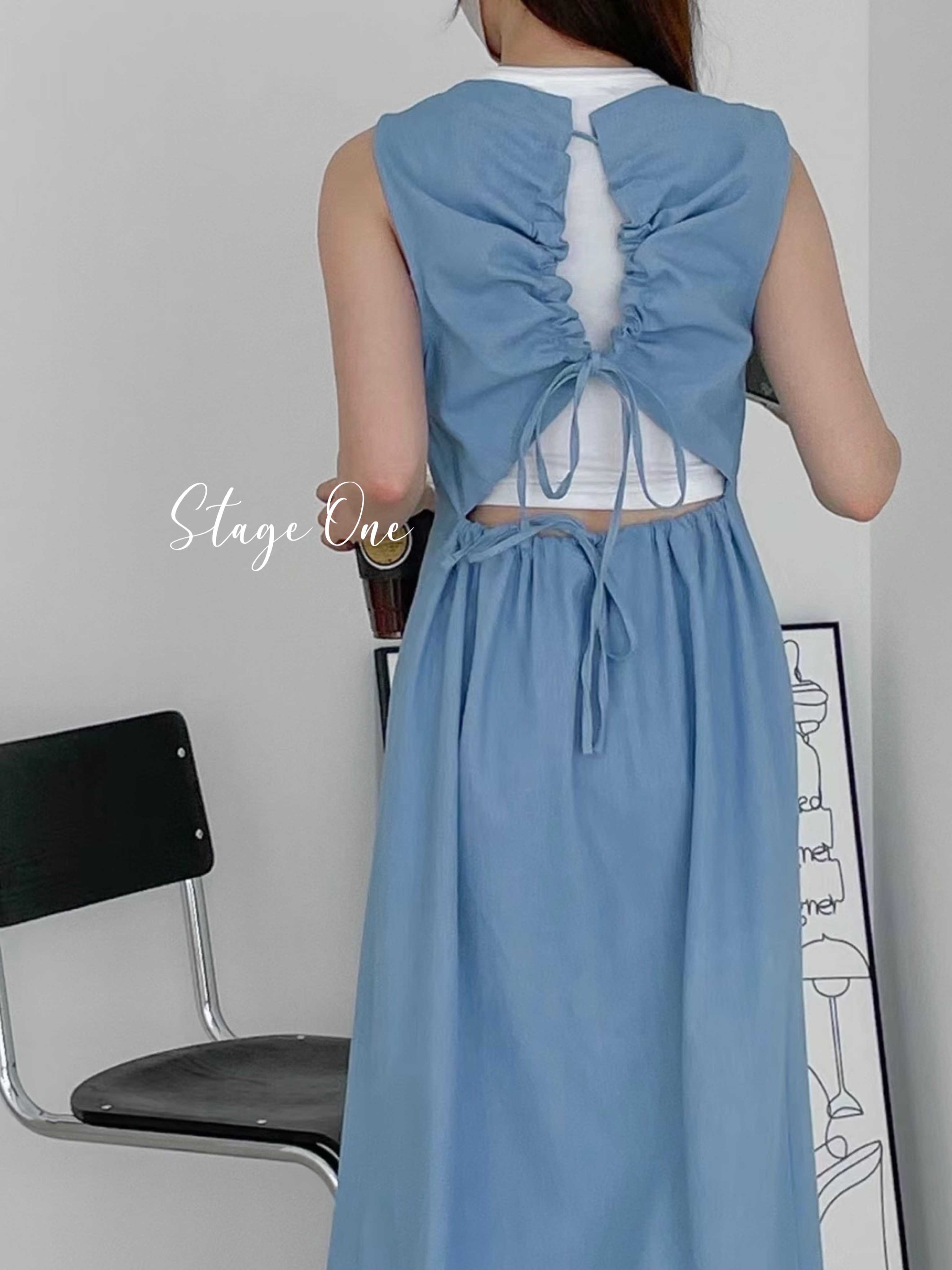 韓國製🇰🇷OP2030 後背開窿淨色連身裙