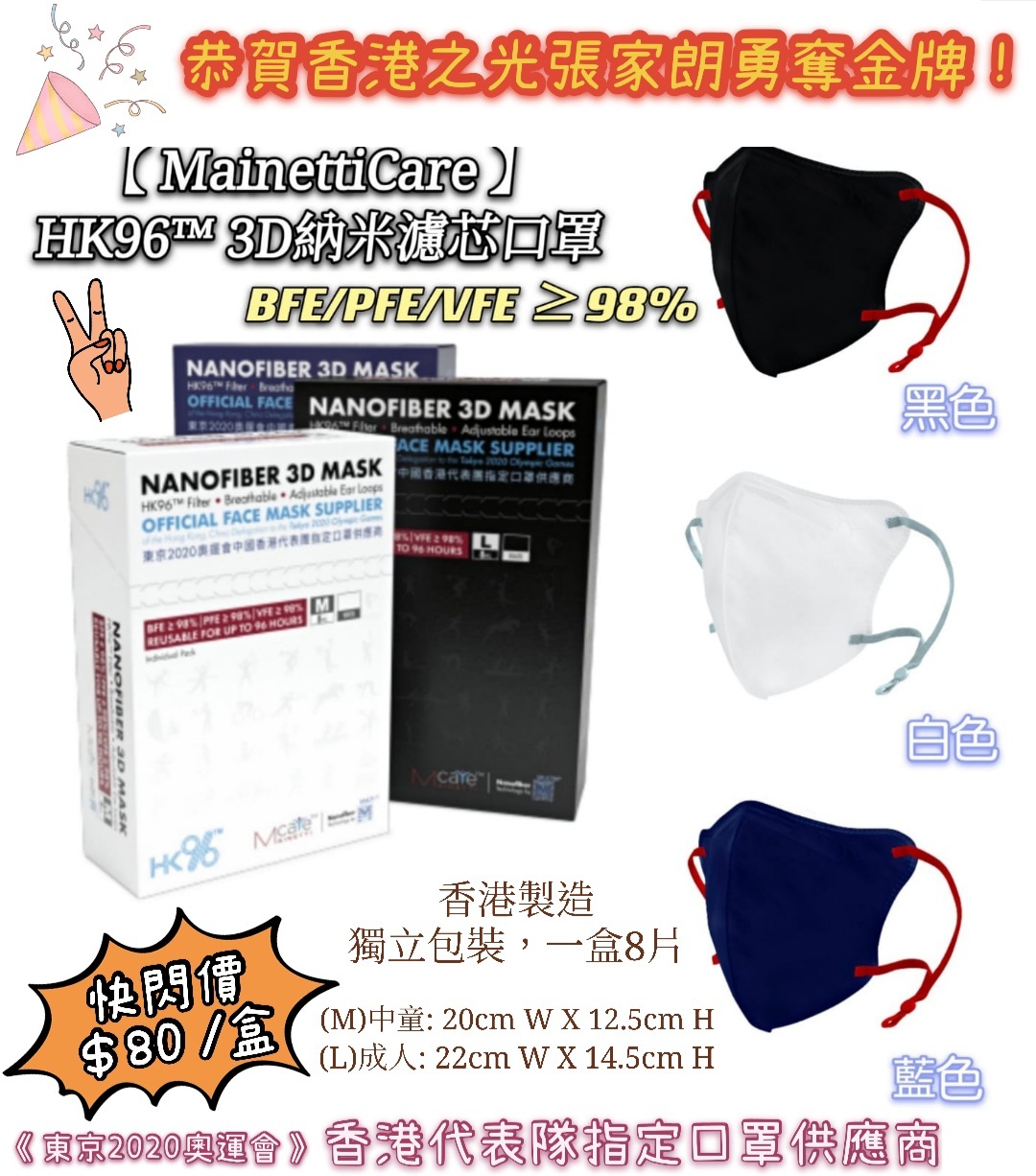 MainettiCare東京2020奧運會HK96™️ 3D納米濾芯口罩