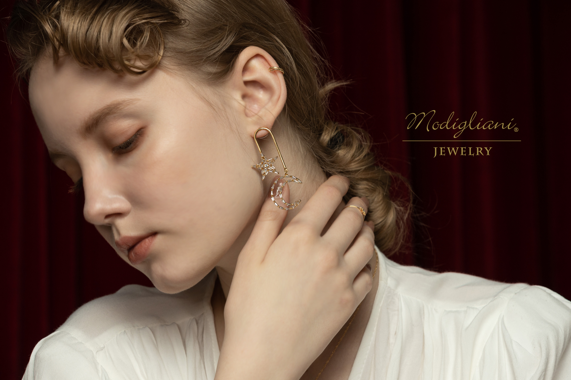 18KGP 星月相依耳環