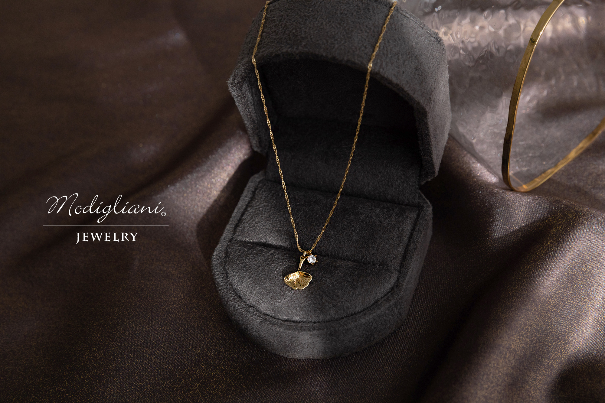 黃銅飾品,黃銅,銀杏,項鍊,花草,18K金,鋯石,小巧,氣質