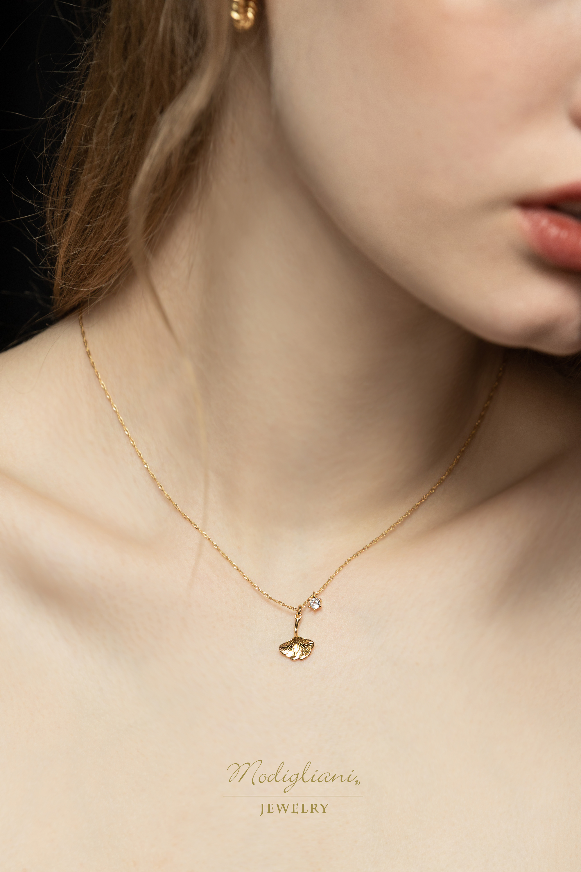 黃銅飾品,黃銅,銀杏,項鍊,花草,18K金,鋯石,小巧,氣質