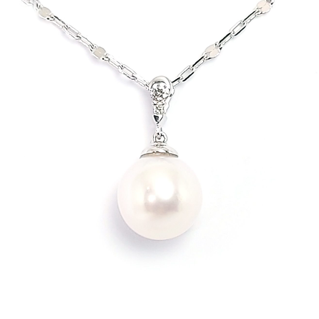 18K白金天然鑽石 Akoya 珍珠吊墜