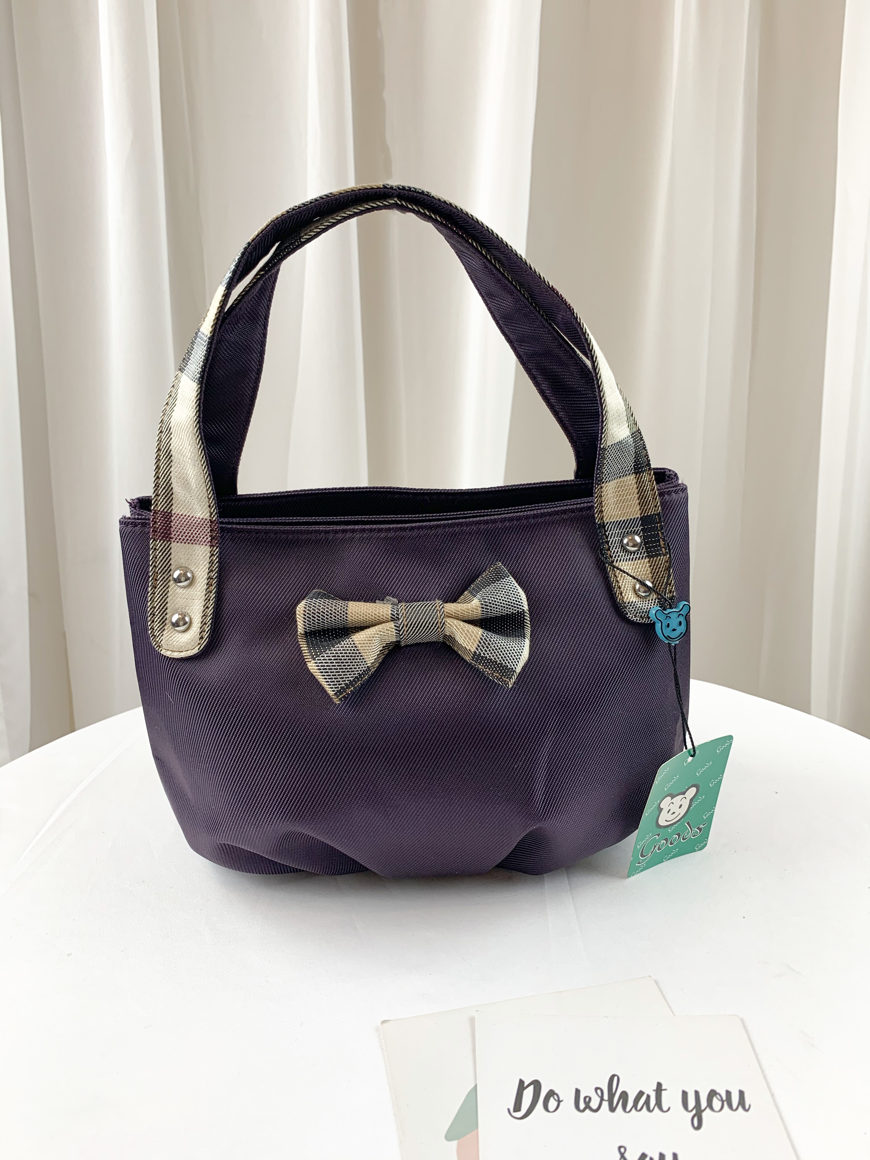 GOODS  紫格紋拼色防潑水手提包 / 側背包 #2579