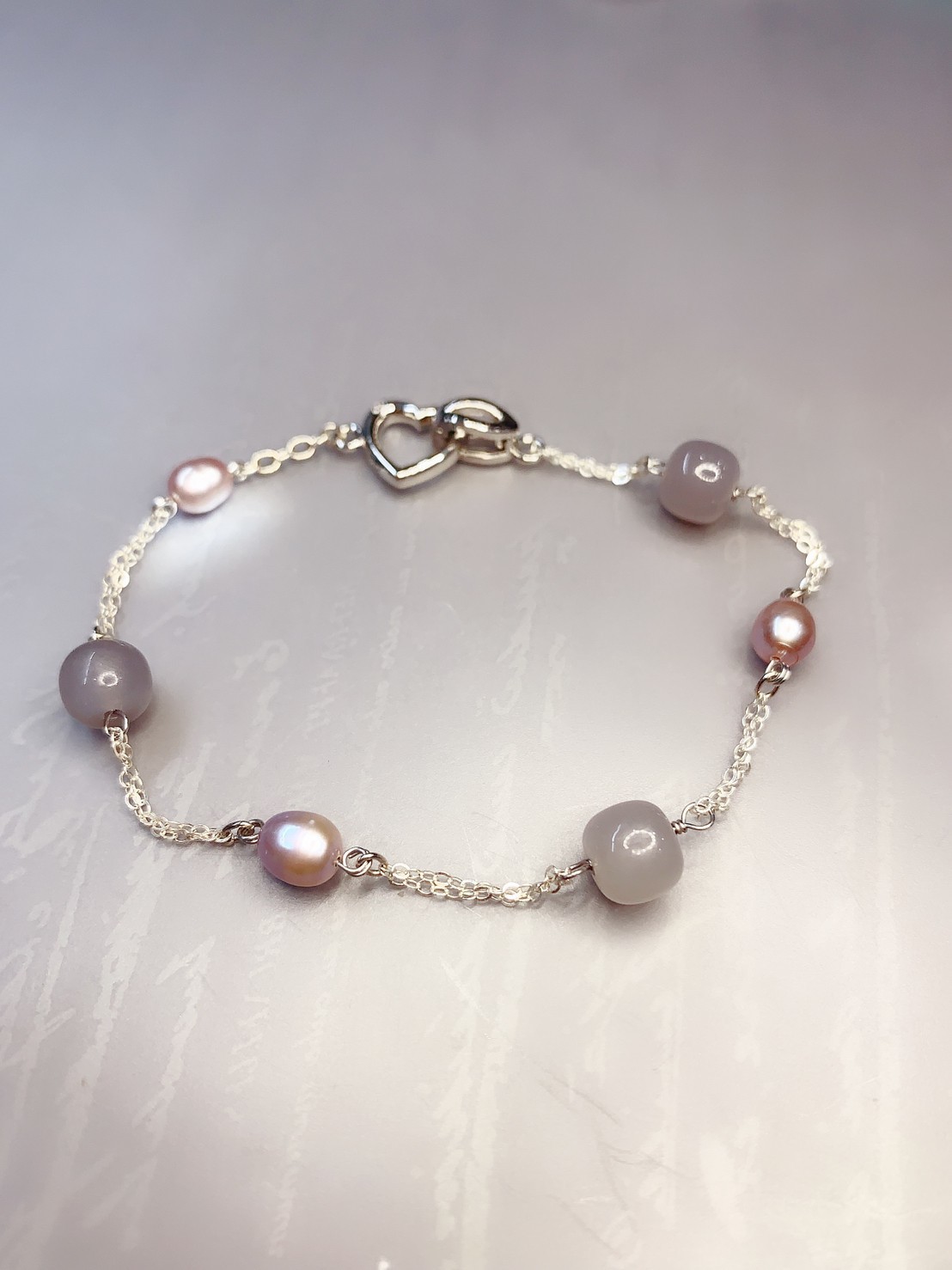 紫芝眉宇丨紫翡翠藕紫和田玉紫珍珠手作銀手鍊