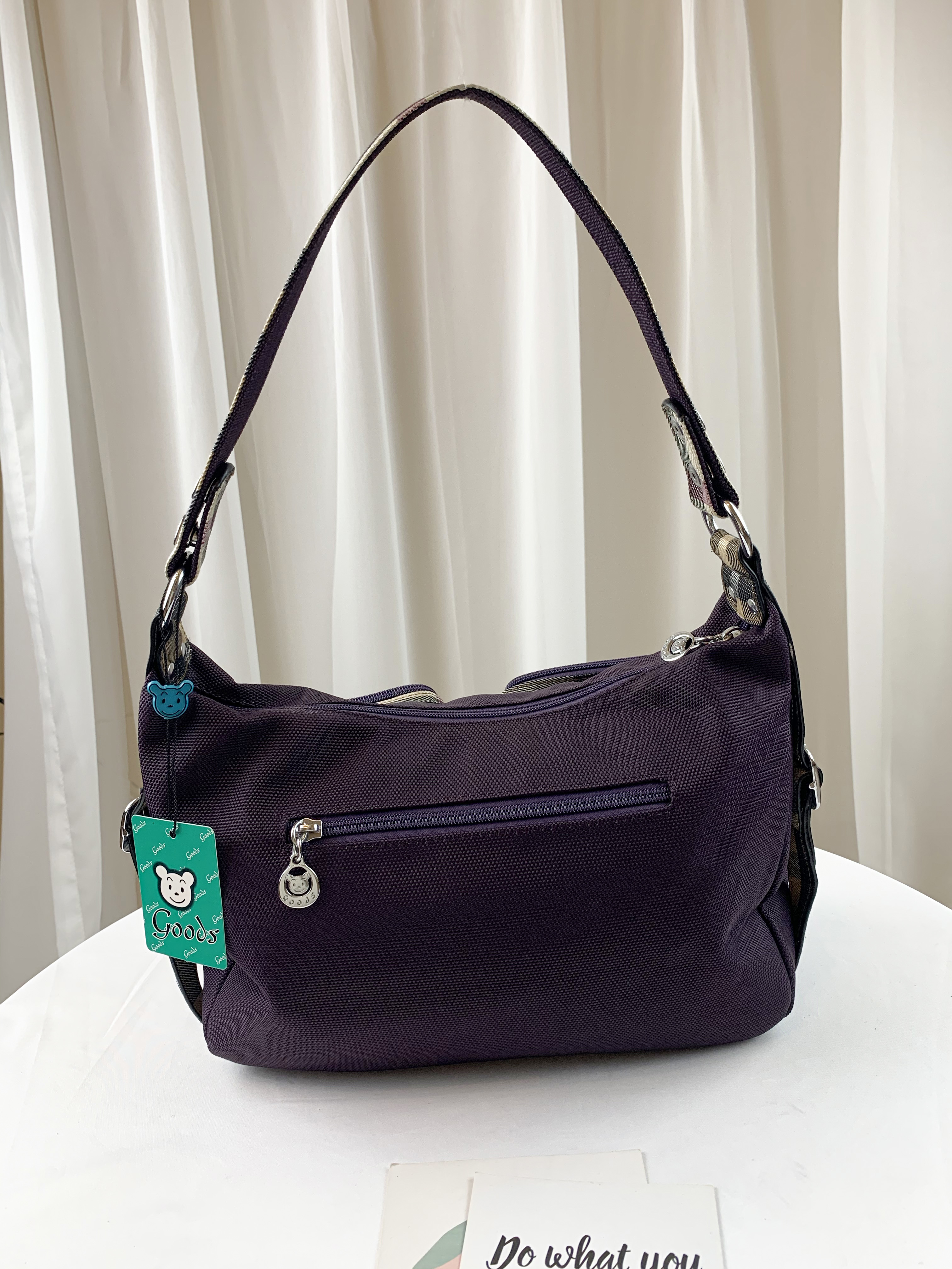 GOODS  紫格紋拼色防潑水肩背包 / 側背包   #2130