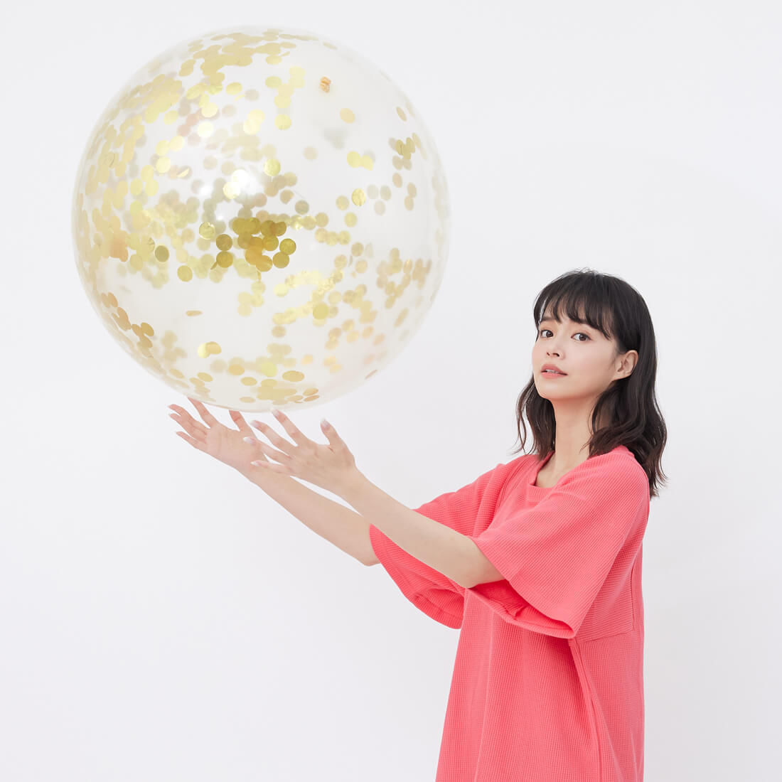 鬆餅布大方袖寬版上衣/西瓜紅