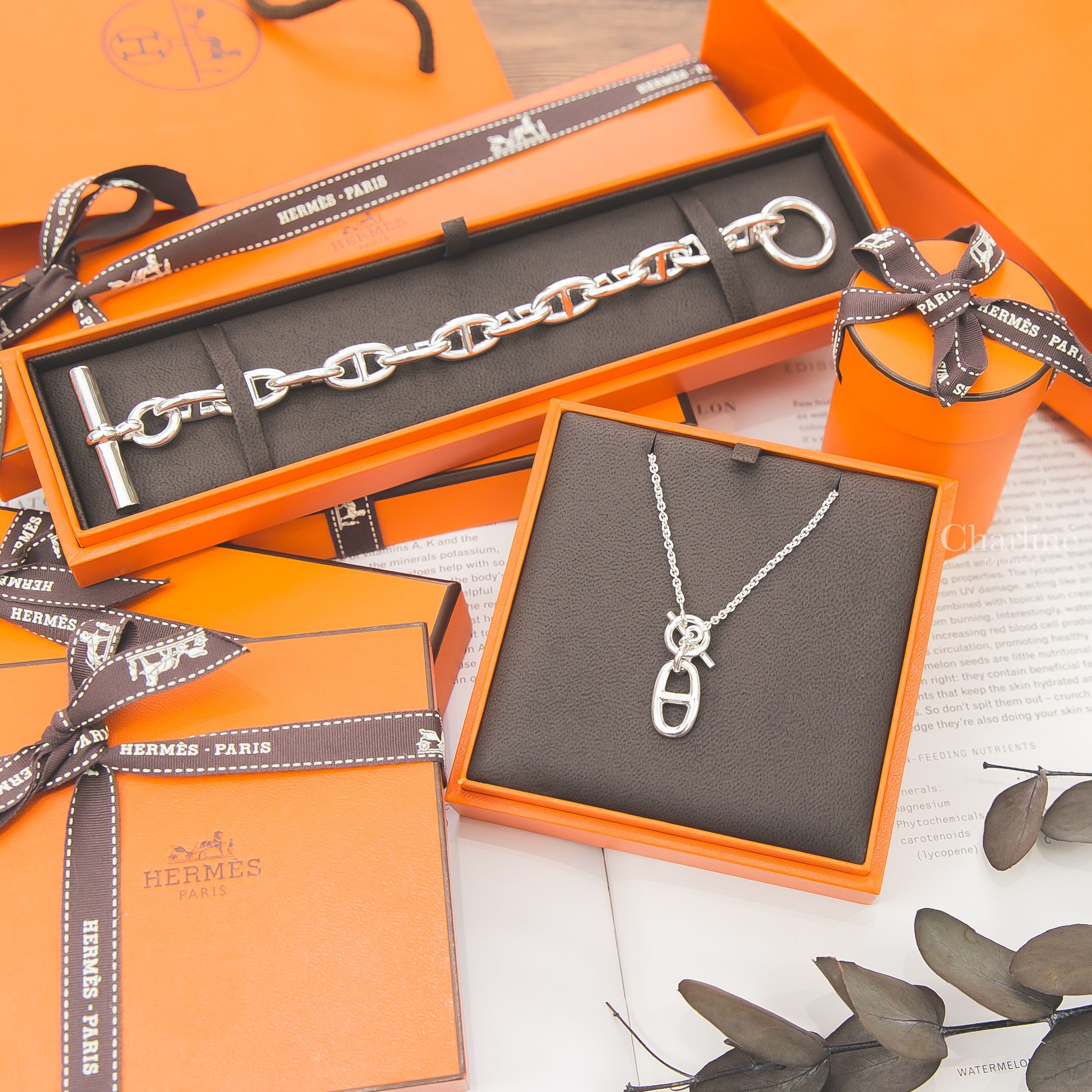 Hermès Chaine D'ancre Bracelet, Large Model 銀色大型θ銀飾手鍊,Hermès Chaine D'ancre Pendant 銀色θ銀飾項鍊-Charline Boutique 精品代購