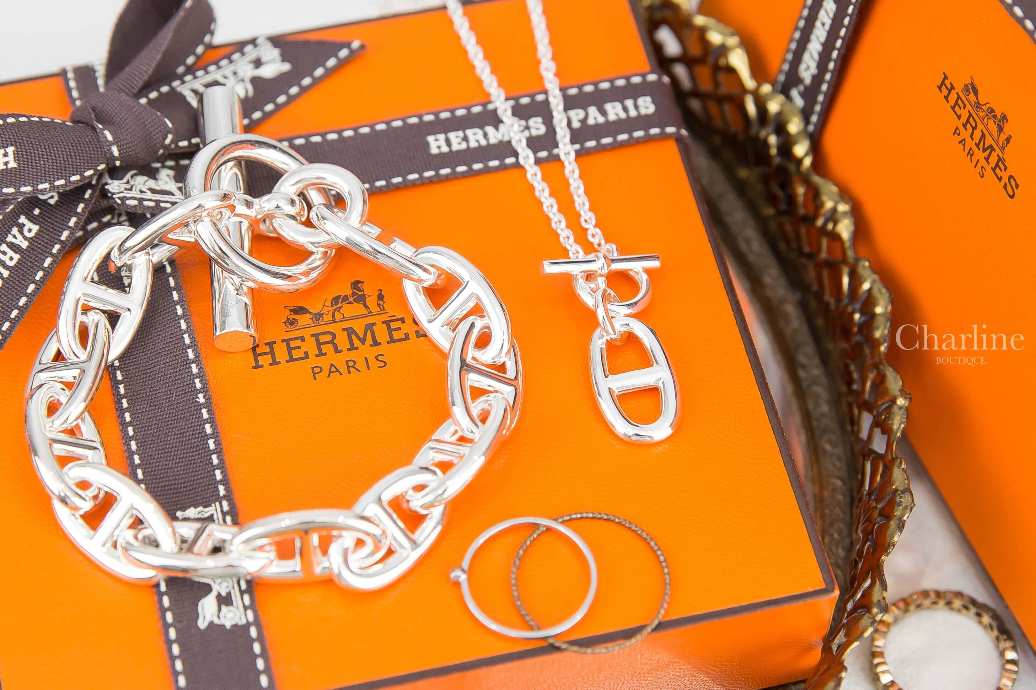 Hermès Chaine D'ancre Bracelet, Large Model 銀色大型θ銀飾手鍊,Hermès Chaine D'ancre Pendant 銀色θ銀飾項鍊-Charline Boutique 精品代購