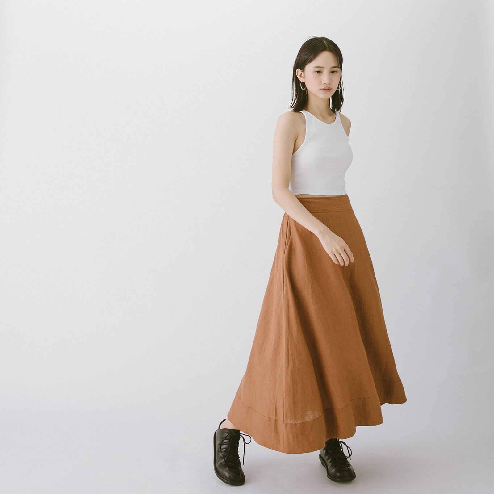 A字中長裙 - 棕